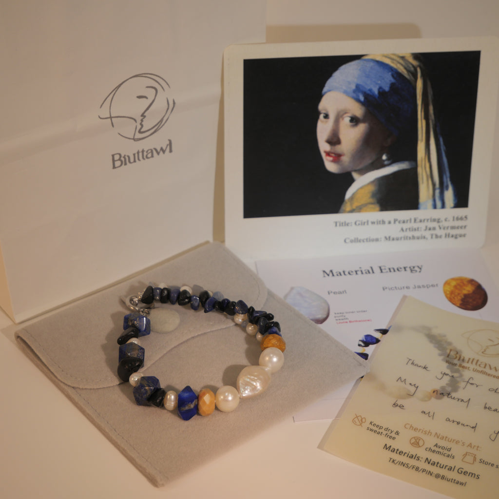Luminous Pure: Vermeer Inspired Pearl & Picture Jasper Bracelet——A classical palette for elegance and intuition