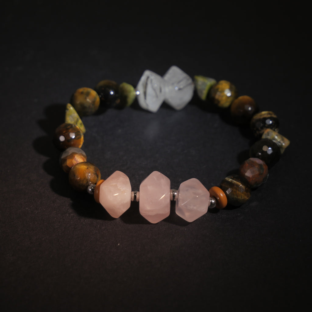 Solitary Resilience: Wyeth Inspired Rose Quartz &  Black Rutilated Quartz Bracelet——A velvety palette for solitude and grounding