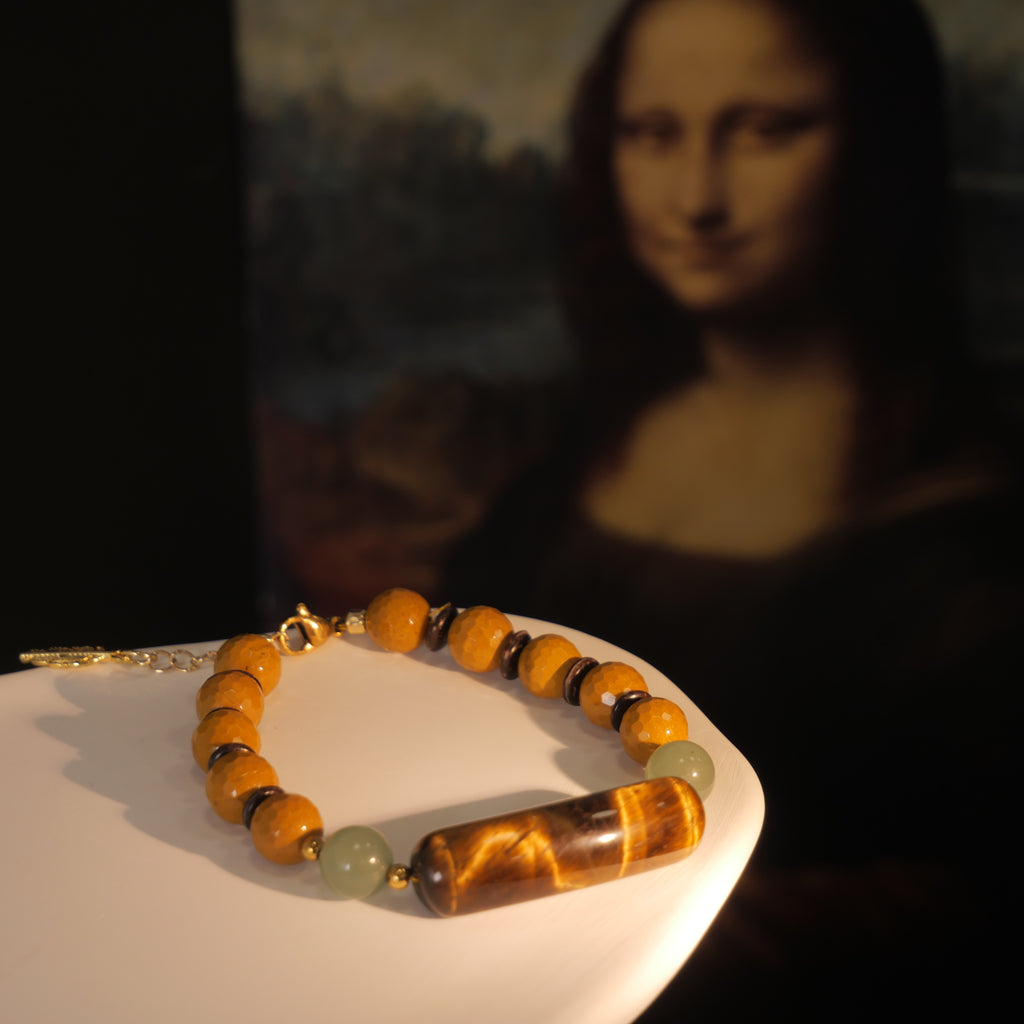 Enigmatic Gaze: Da Vinci Inspired Tiger's Eye & Mookaite Bracelet ——A Renaissance palette for wisdom and femininity