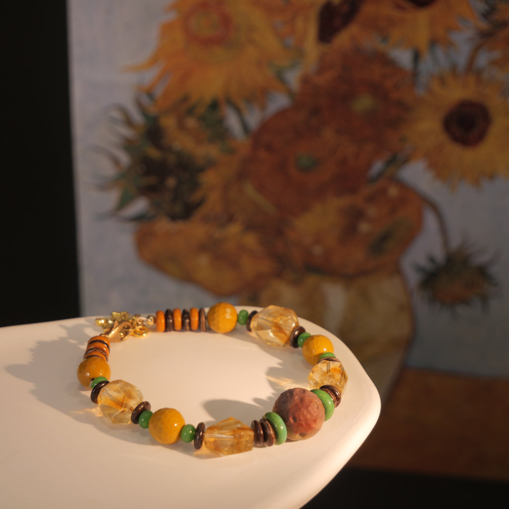 Radiant Sunflowers: Van Gogh Inspired Citrine & Alashan Meteorite Bracelet——A scorching palette for confidence  and abundance