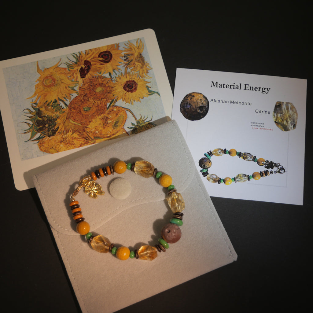 Radiant Sunflowers: Van Gogh Inspired Citrine & Alashan Meteorite Bracelet——A scorching palette for confidence  and abundance