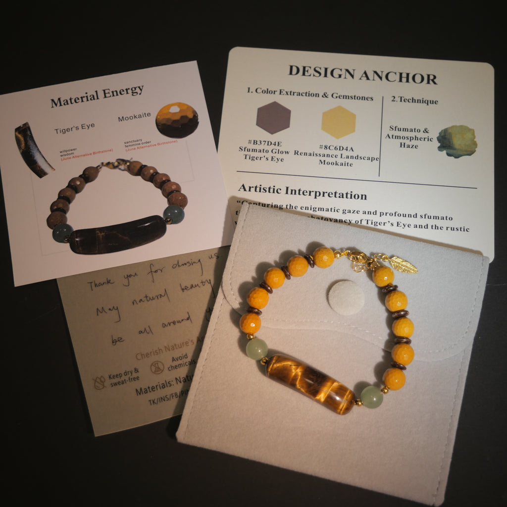 Enigmatic Gaze: Da Vinci Inspired Tiger's Eye & Mookaite Bracelet ——A Renaissance palette for wisdom and femininity