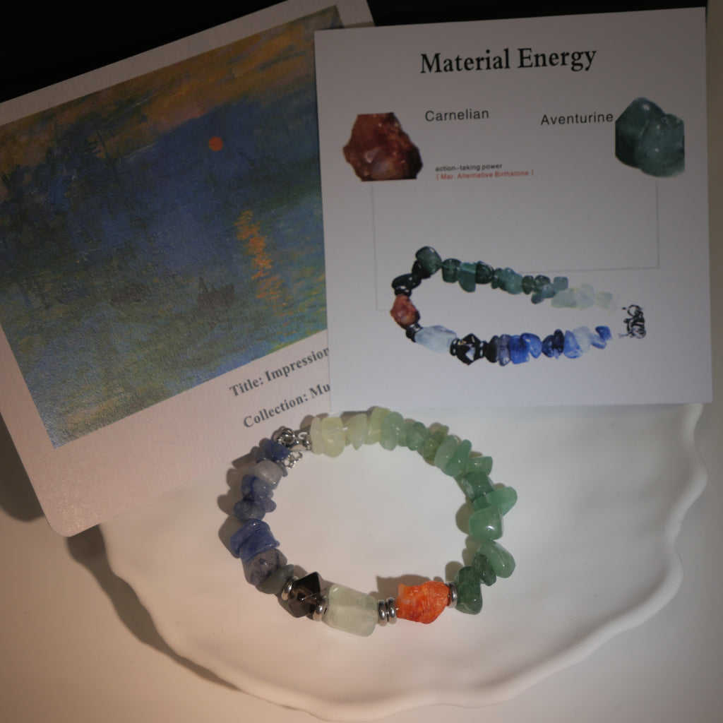 Dawn Seeker: Monet Inspired Carnelian & Aventurine Bracelet——A fleeting palette for vitality and courage
