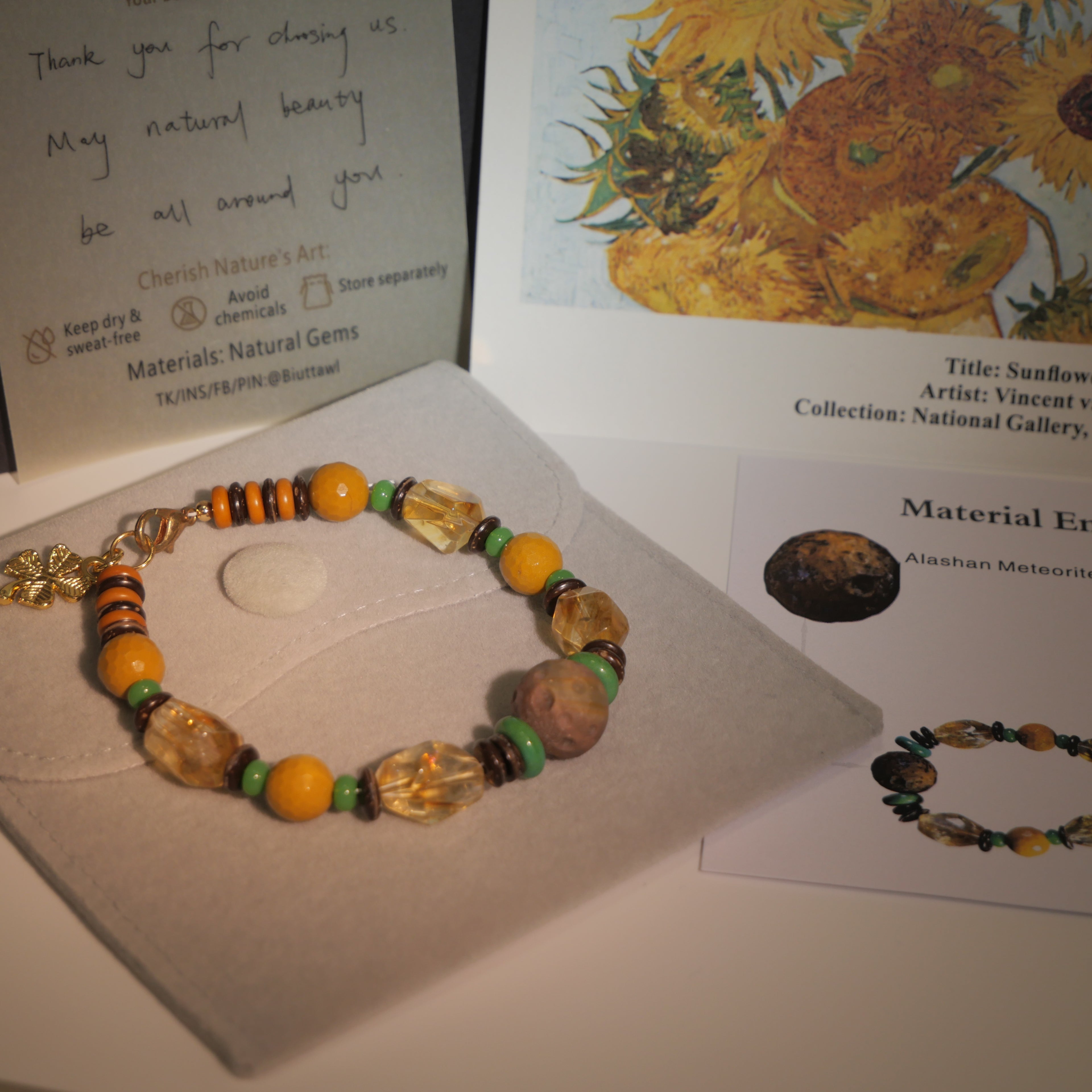Radiant Sunflowers: Van Gogh Inspired Citrine & Alashan Meteorite Bracelet——A scorching palette for confidence  and abundance