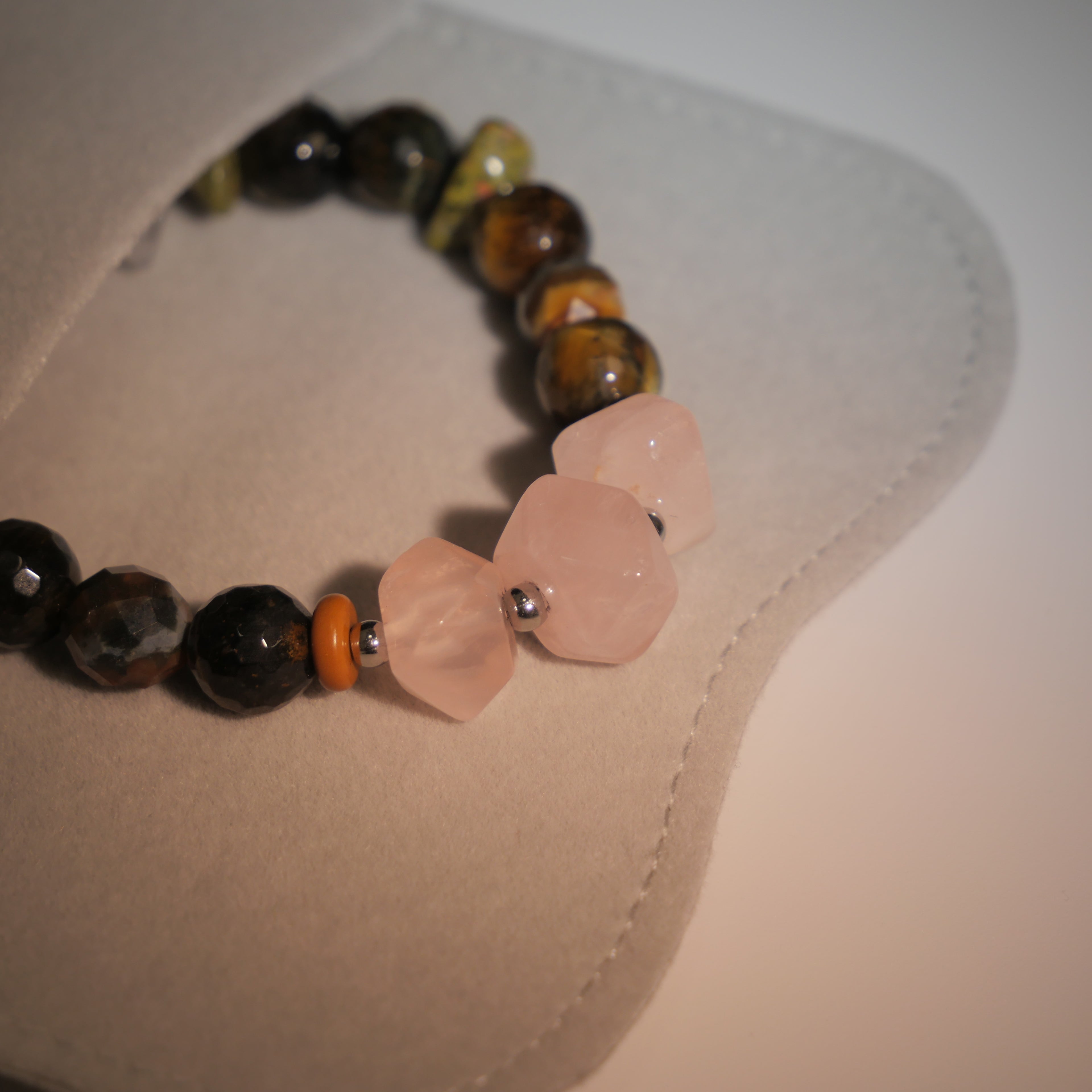 Solitary Resilience: Wyeth Inspired Rose Quartz &  Black Rutilated Quartz Bracelet——A velvety palette for solitude and grounding
