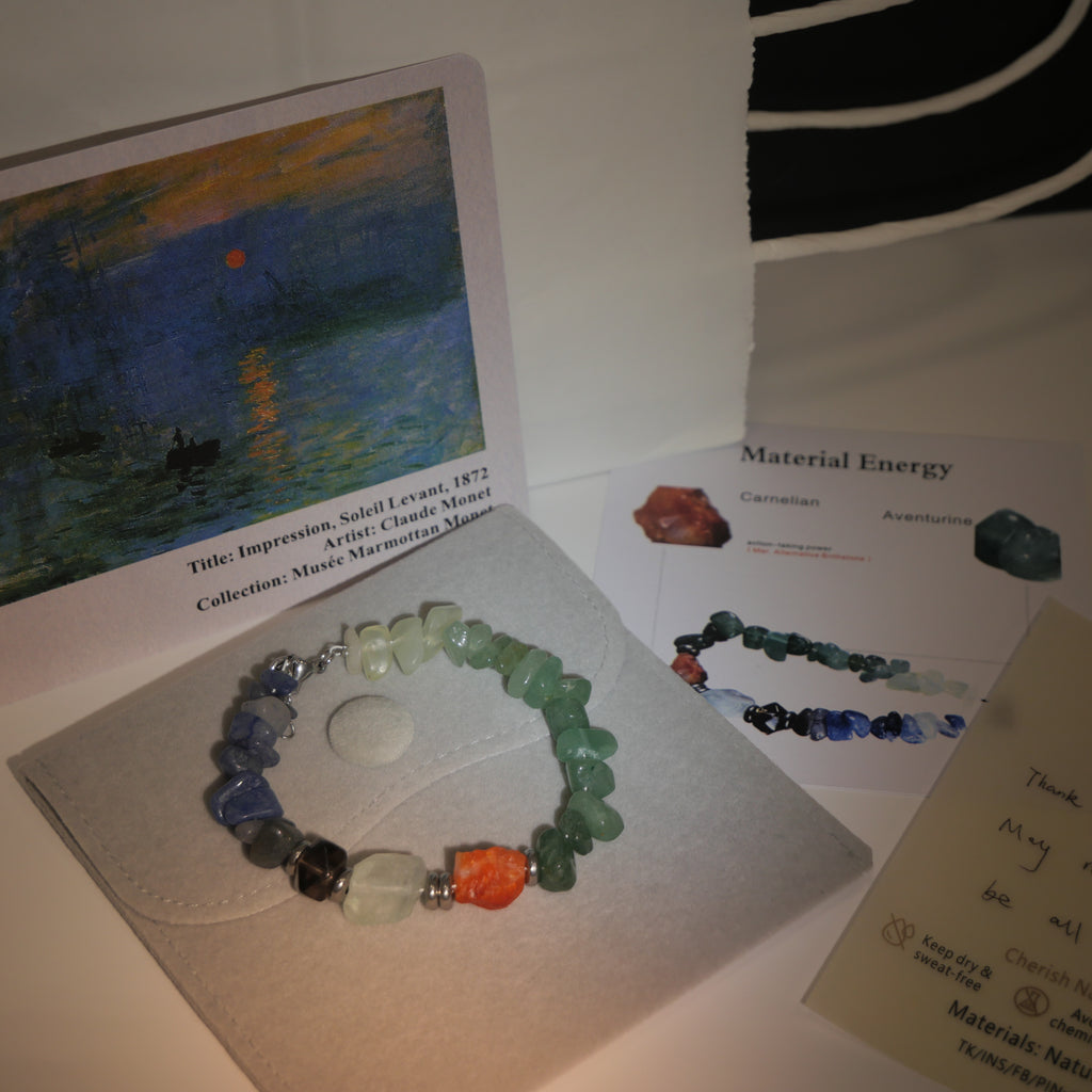Dawn Seeker: Monet Inspired Carnelian & Aventurine Bracelet——A fleeting palette for vitality and courage