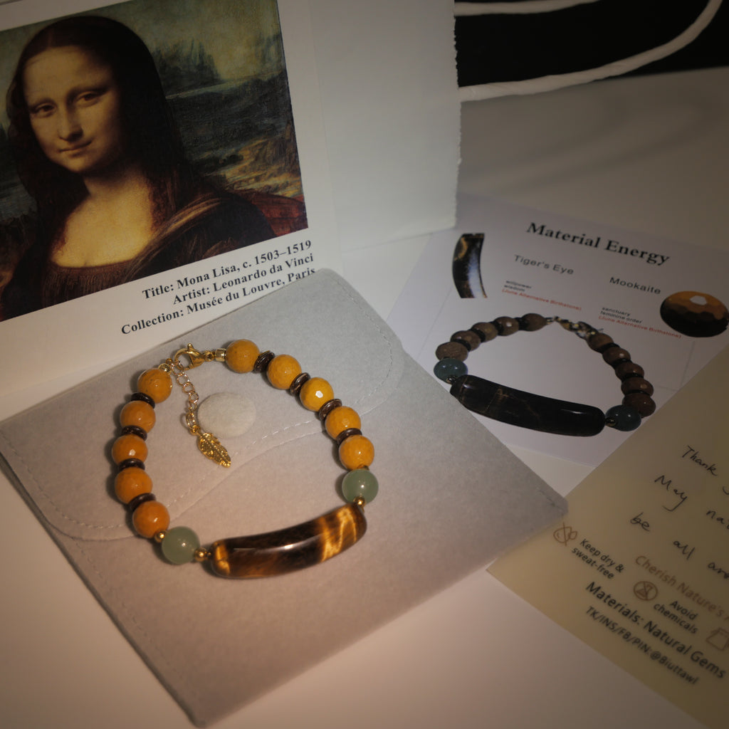 Enigmatic Gaze: Da Vinci Inspired Tiger's Eye & Mookaite Bracelet ——A Renaissance palette for wisdom and femininity