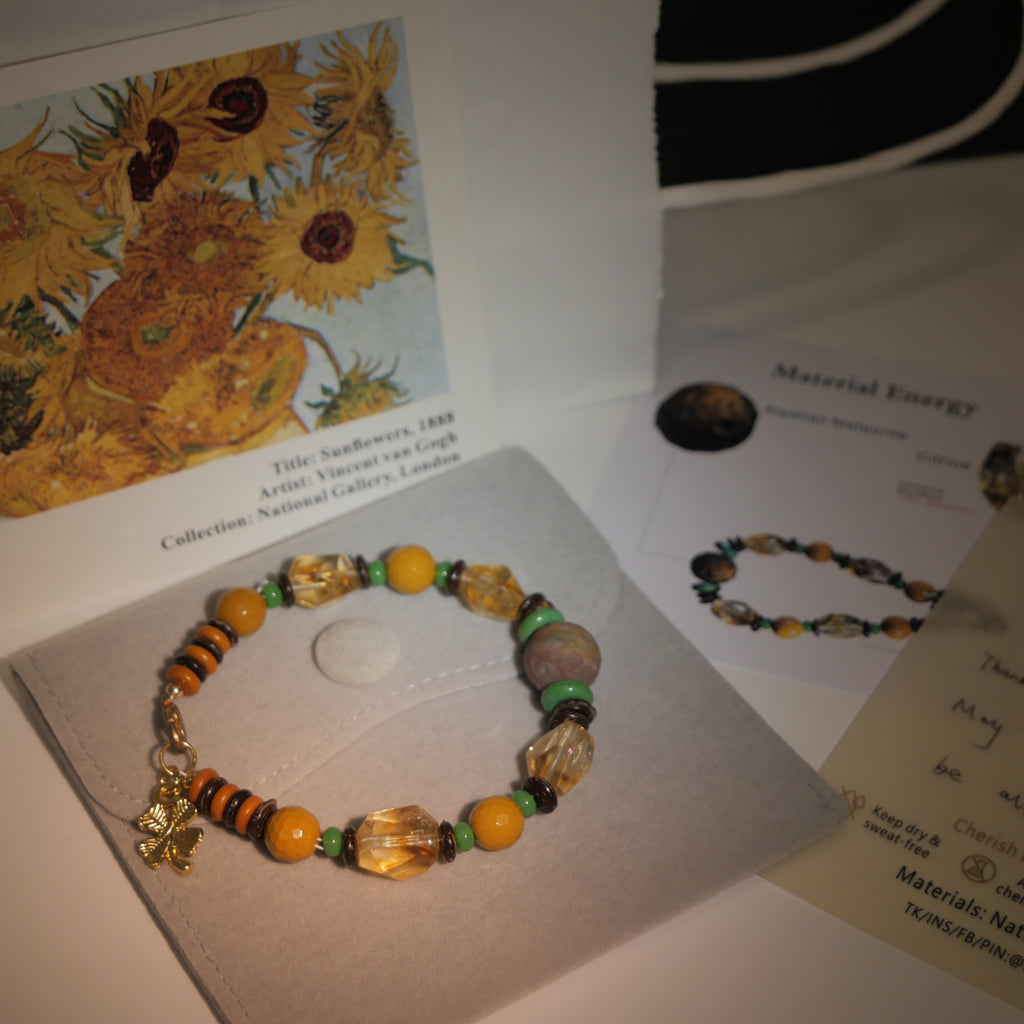 Radiant Sunflowers: Van Gogh Inspired Citrine & Alashan Meteorite Bracelet——A scorching palette for confidence  and abundance