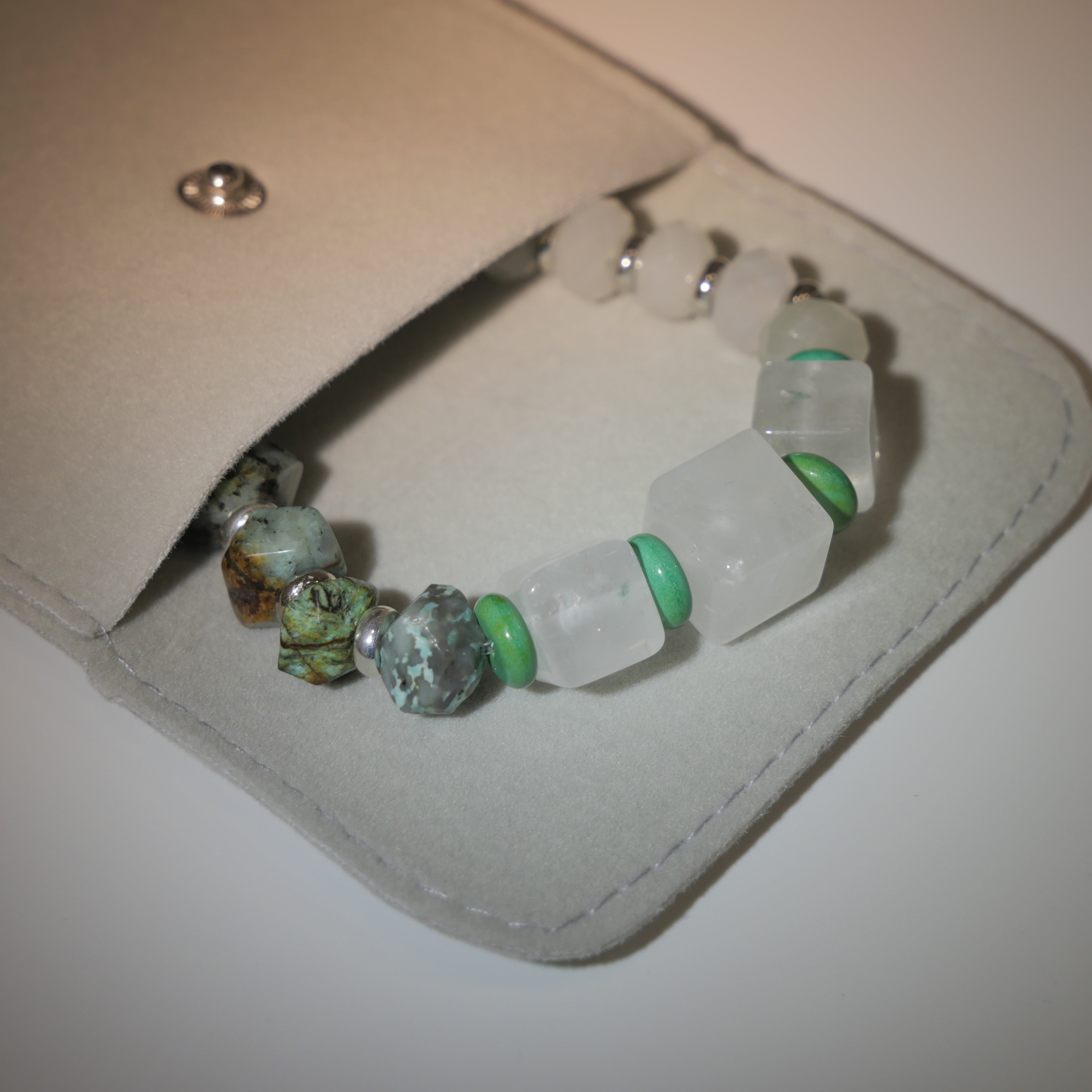 Profound Stillness: O'Keeffe Inspired African Pine & Clear Quartz Bracelet——A botanical palette for resilience and tranquility