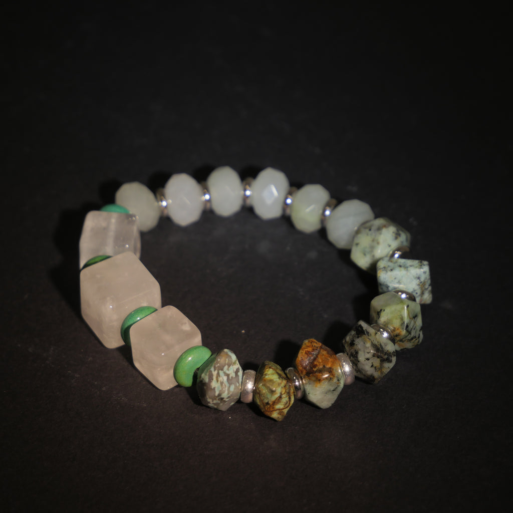 Profound Stillness: O'Keeffe Inspired African Pine & Clear Quartz Bracelet——A botanical palette for resilience and tranquility