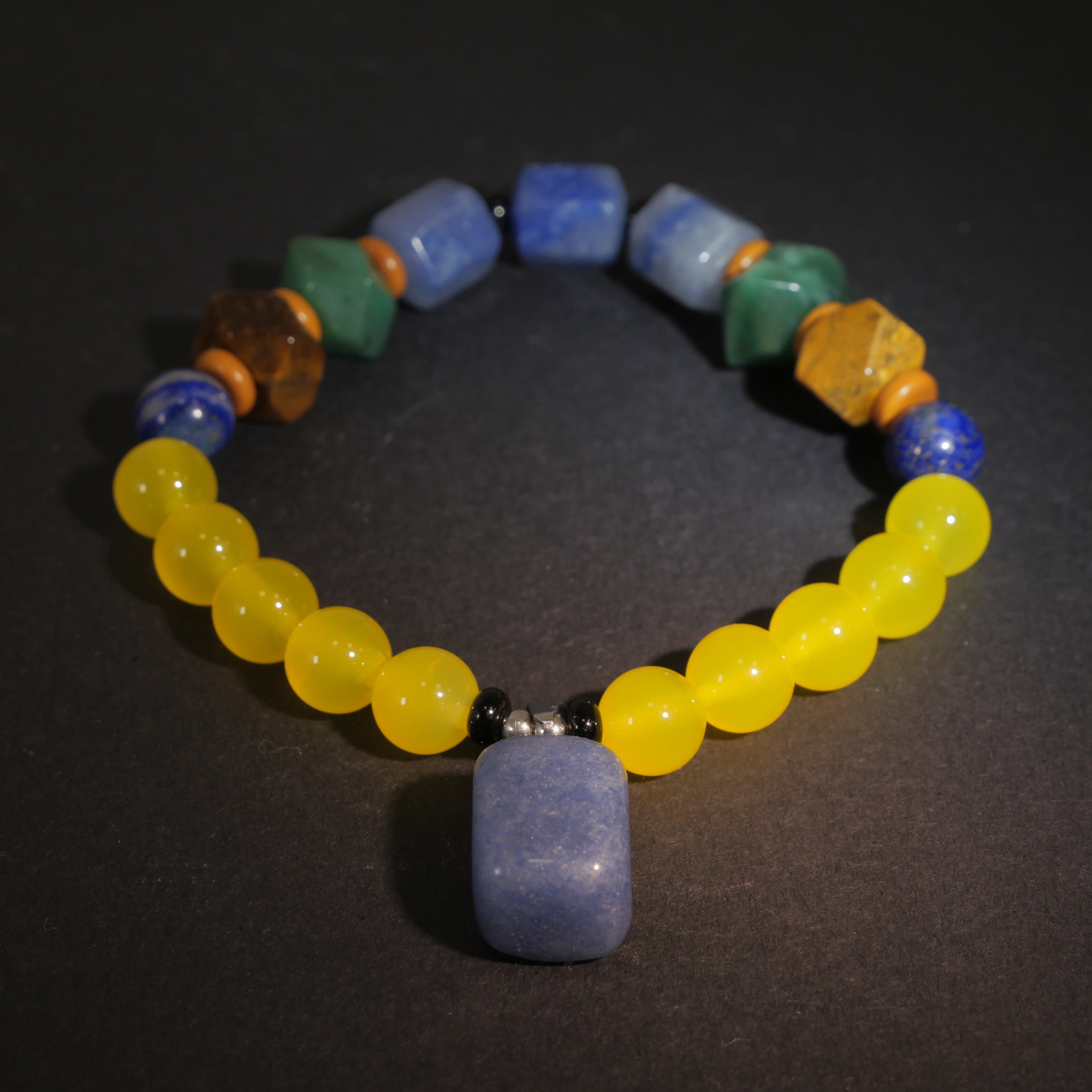 Turbulent Will: Van Gogh Inspired Yellow Agate & Blue Aventurine Bracelet——A rhythmic palette for willpower and intuition.
