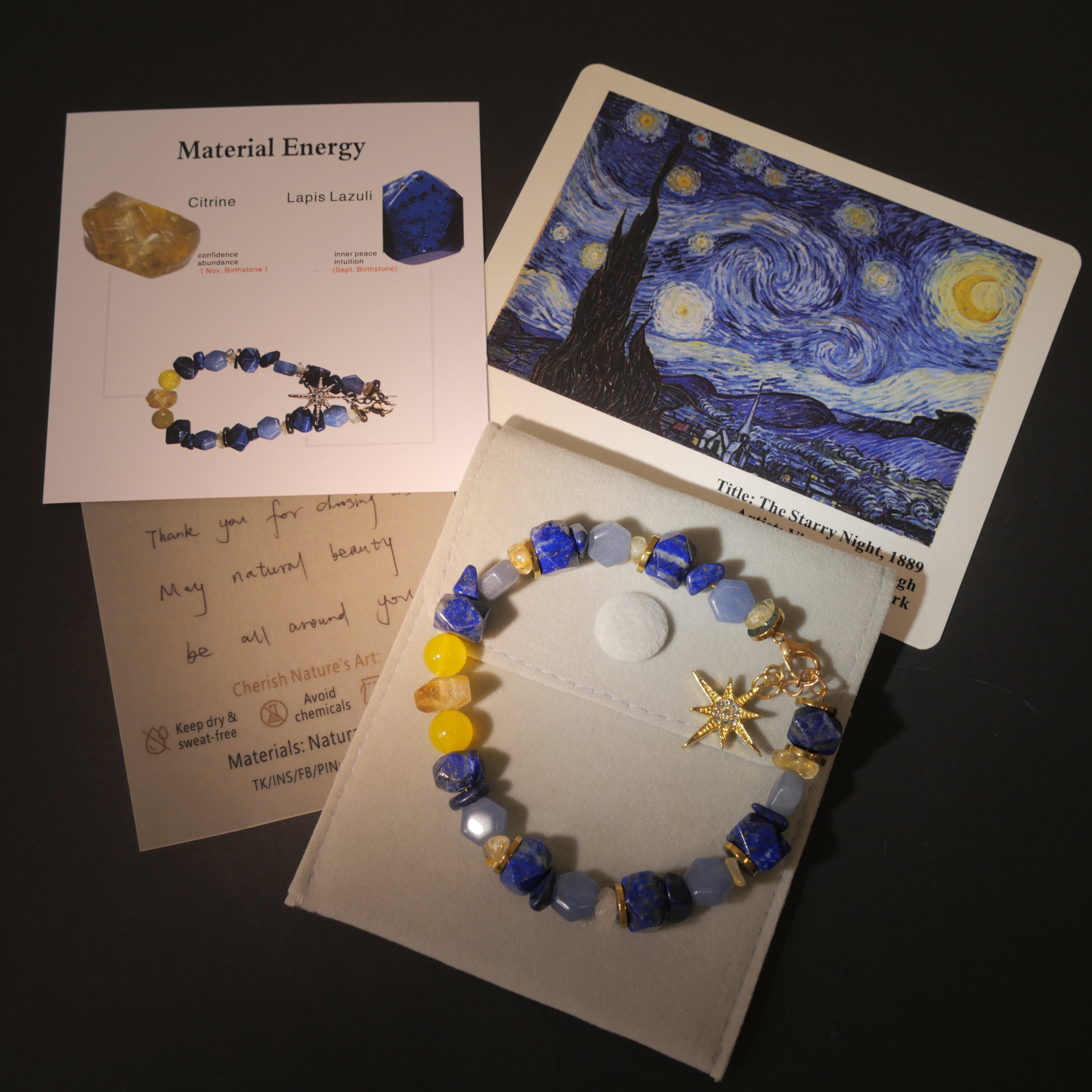 Radiant Sunflowers: Van Gogh Inspired Citrine & Alashan Meteorite Bracelet.——A scorching palette for happiness and abundance.