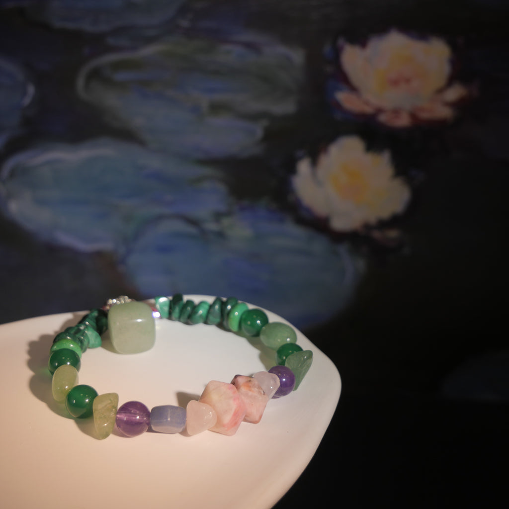 Giverny Dusk: Monet Inspired Rhodonite & Amethyst Bracelet——A serene sanctuary for a restful sou