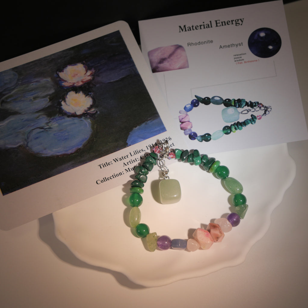 Giverny Dusk: Monet Inspired Rhodonite & Amethyst Bracelet——A serene sanctuary for a restful sou