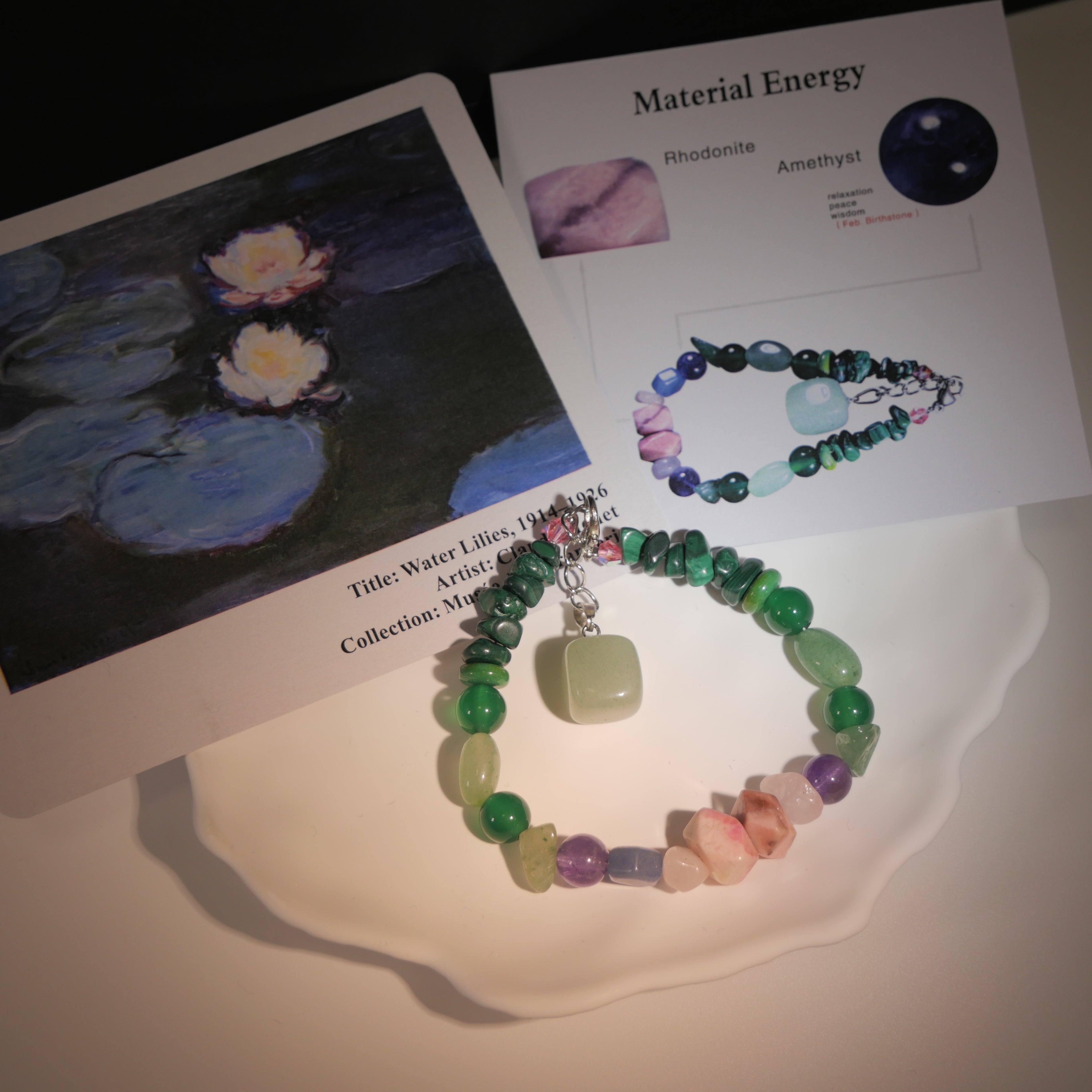 Giverny Dusk: Monet Inspired Rhodonite & Amethyst Bracelet——A serene sanctuary for a restful sou