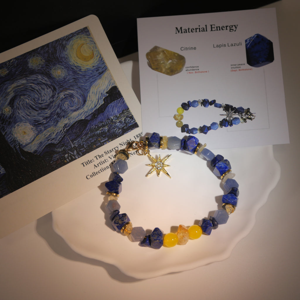 Radiant Sunflowers: Van Gogh Inspired Citrine & Alashan Meteorite Bracelet.——A scorching palette for happiness and abundance.