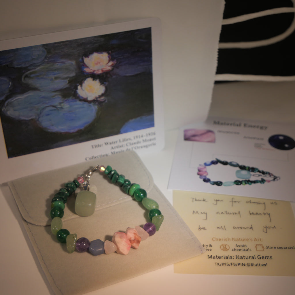 Giverny Dusk: Monet Inspired Rhodonite & Amethyst Bracelet——A serene sanctuary for a restful sou