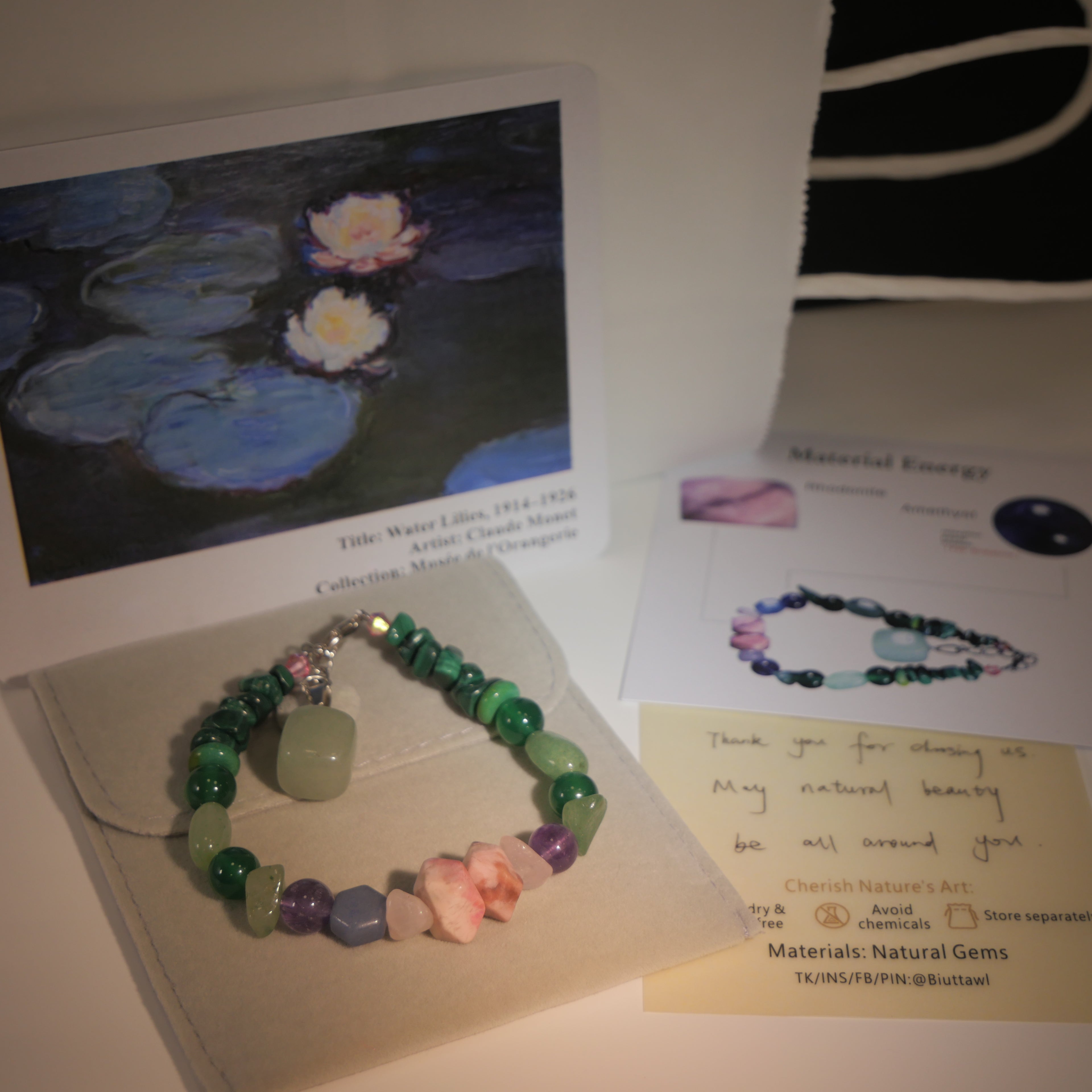 Giverny Dusk: Monet Inspired Rhodonite & Amethyst Bracelet——A serene sanctuary for a restful sou