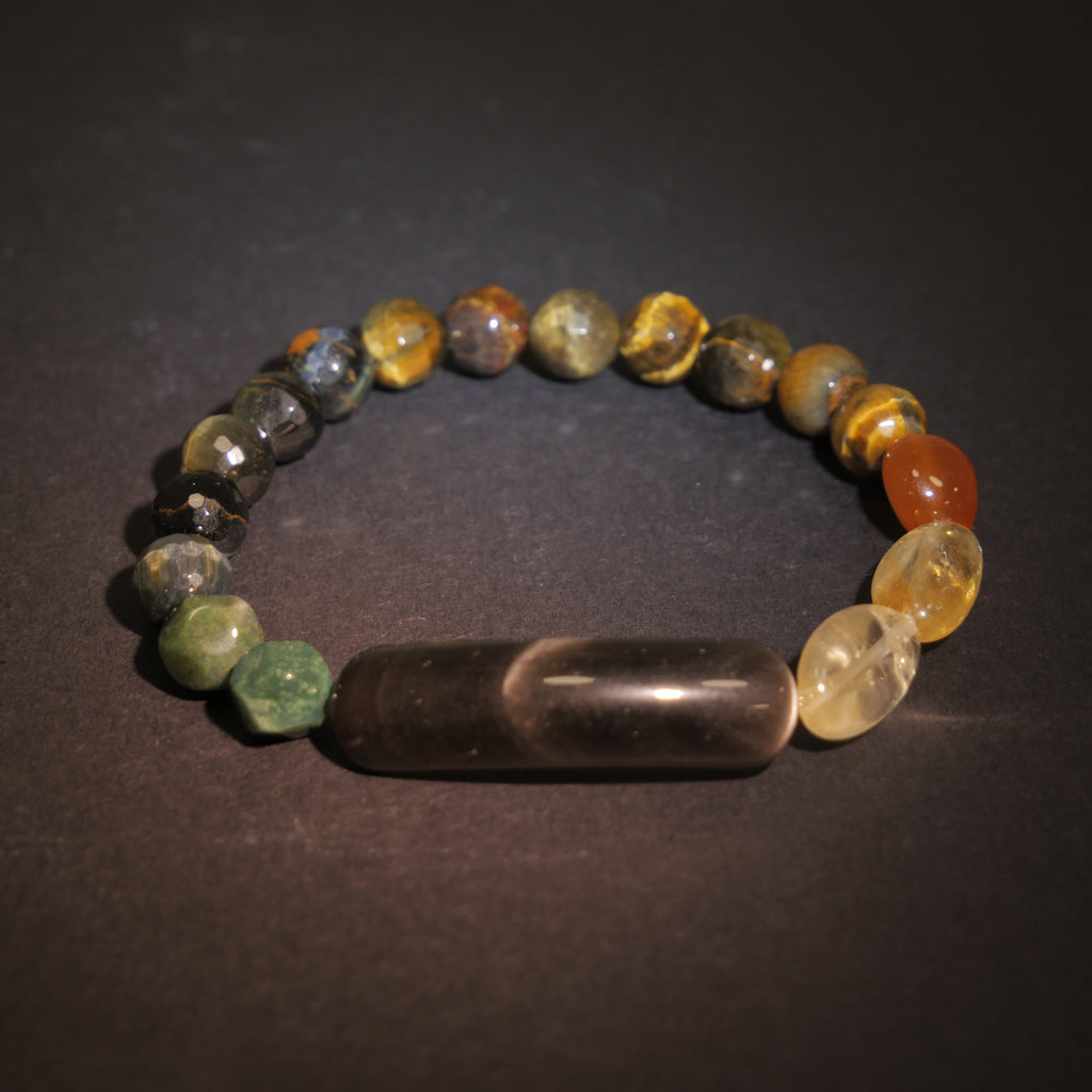 Urban Vision: Hopper Inspired Citrine & Silver Sheen Obsidian Bracelet——A neon palette for clarity and strength.