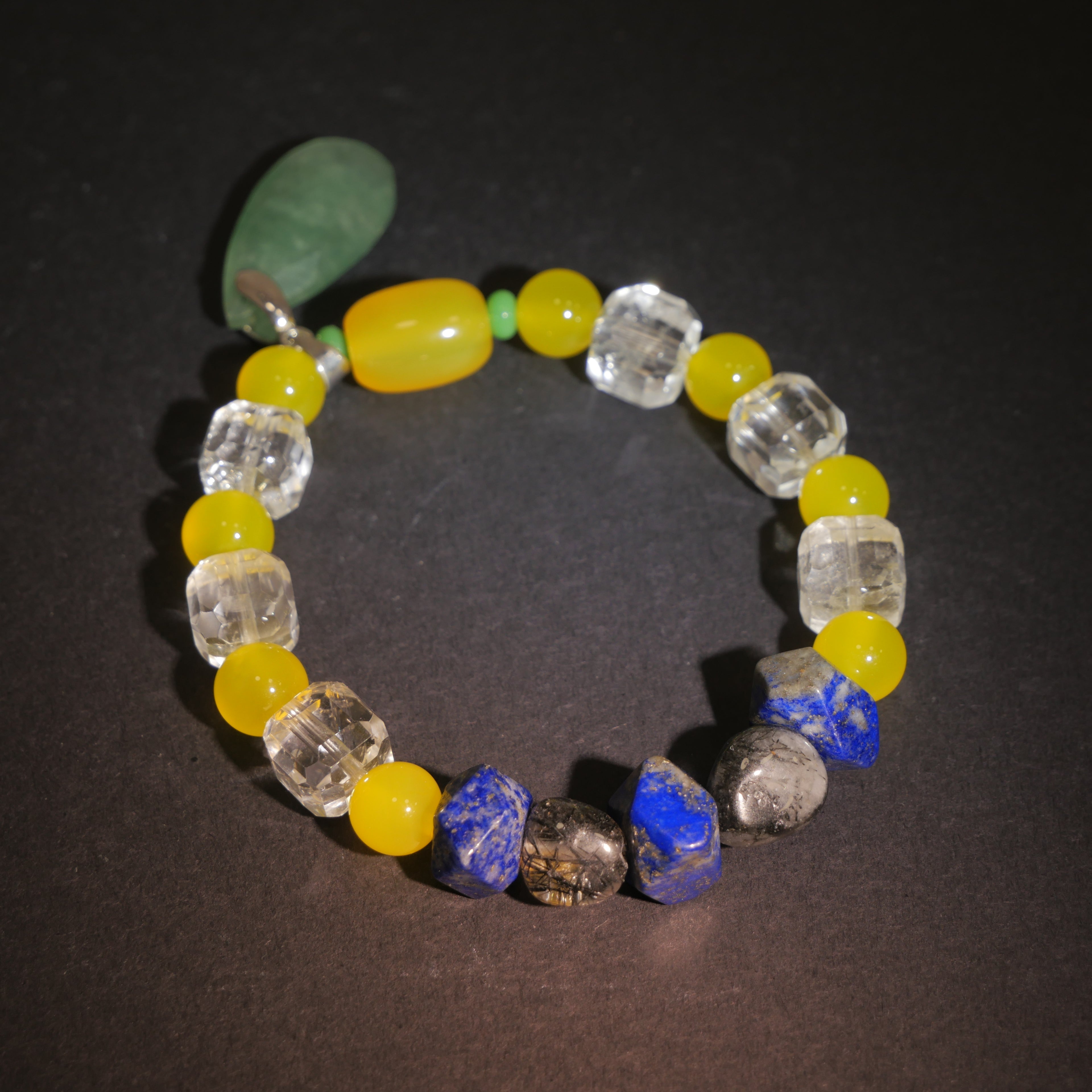 Gilded Embrace: Klimt Inspired Yellow Agate & Black Rutilated Quartz Bracelet——A golden palette for abundance and sacred love