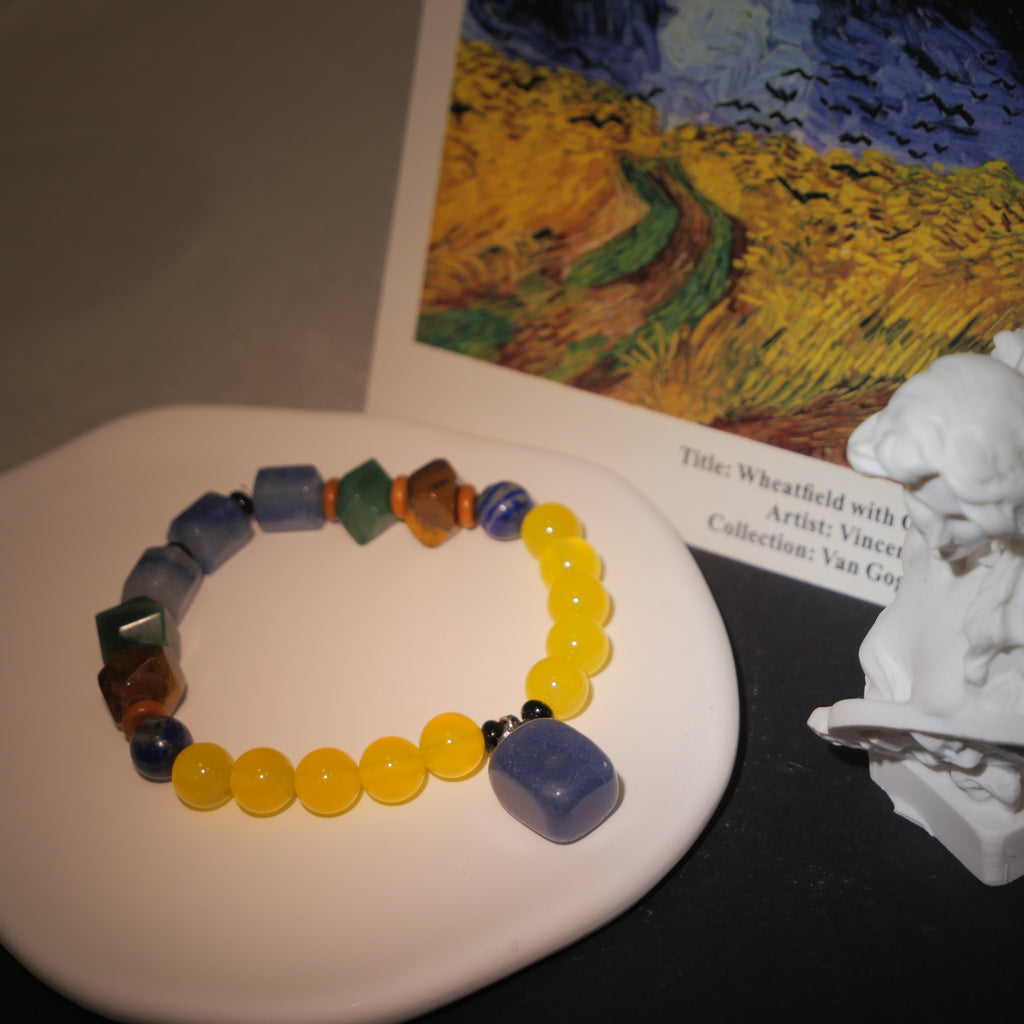Turbulent Will: Van Gogh Inspired Yellow Agate & Blue Aventurine Bracelet——A rhythmic palette for willpower and intuition.
