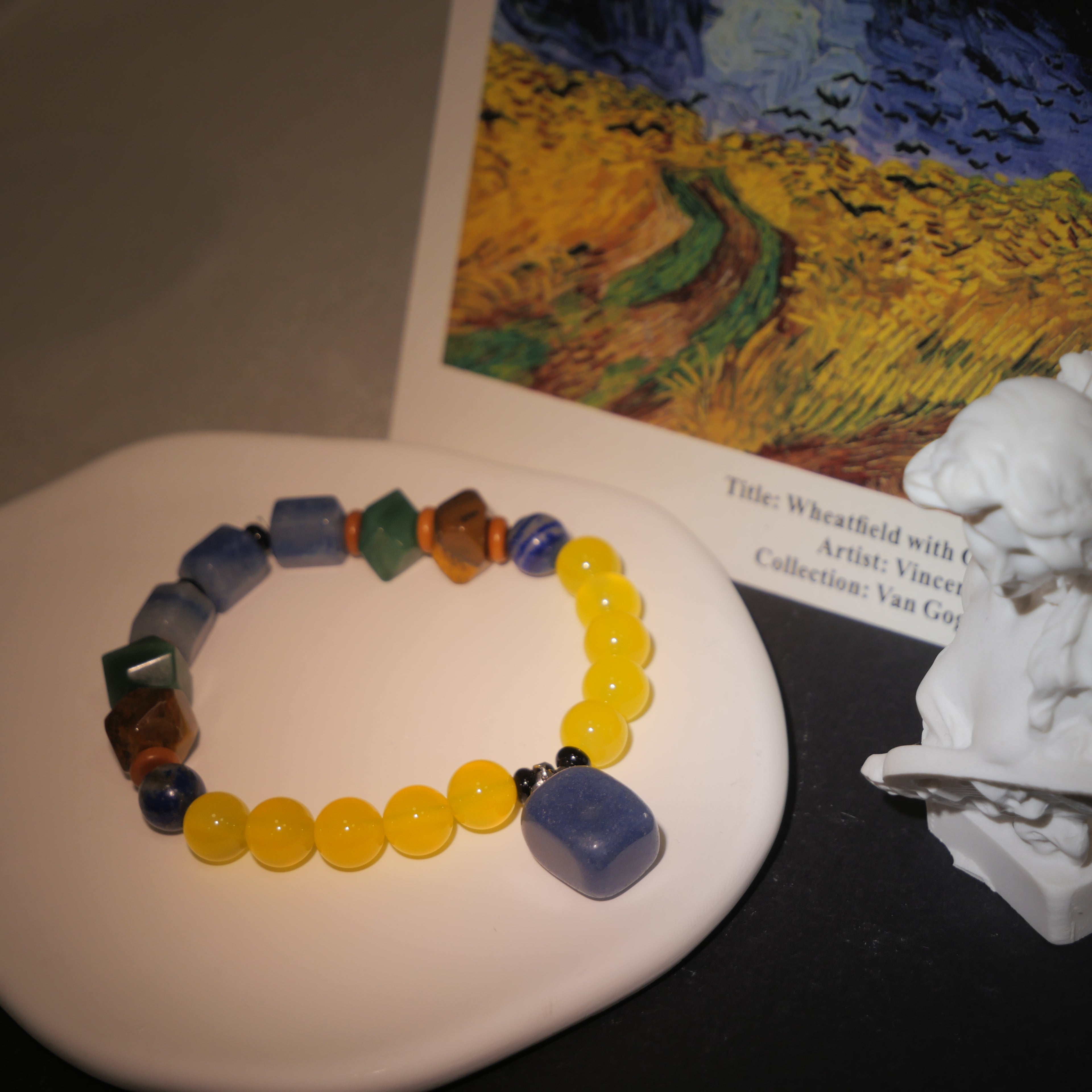 Turbulent Will: Van Gogh Inspired Yellow Agate & Blue Aventurine Bracelet——A rhythmic palette for willpower and intuition.