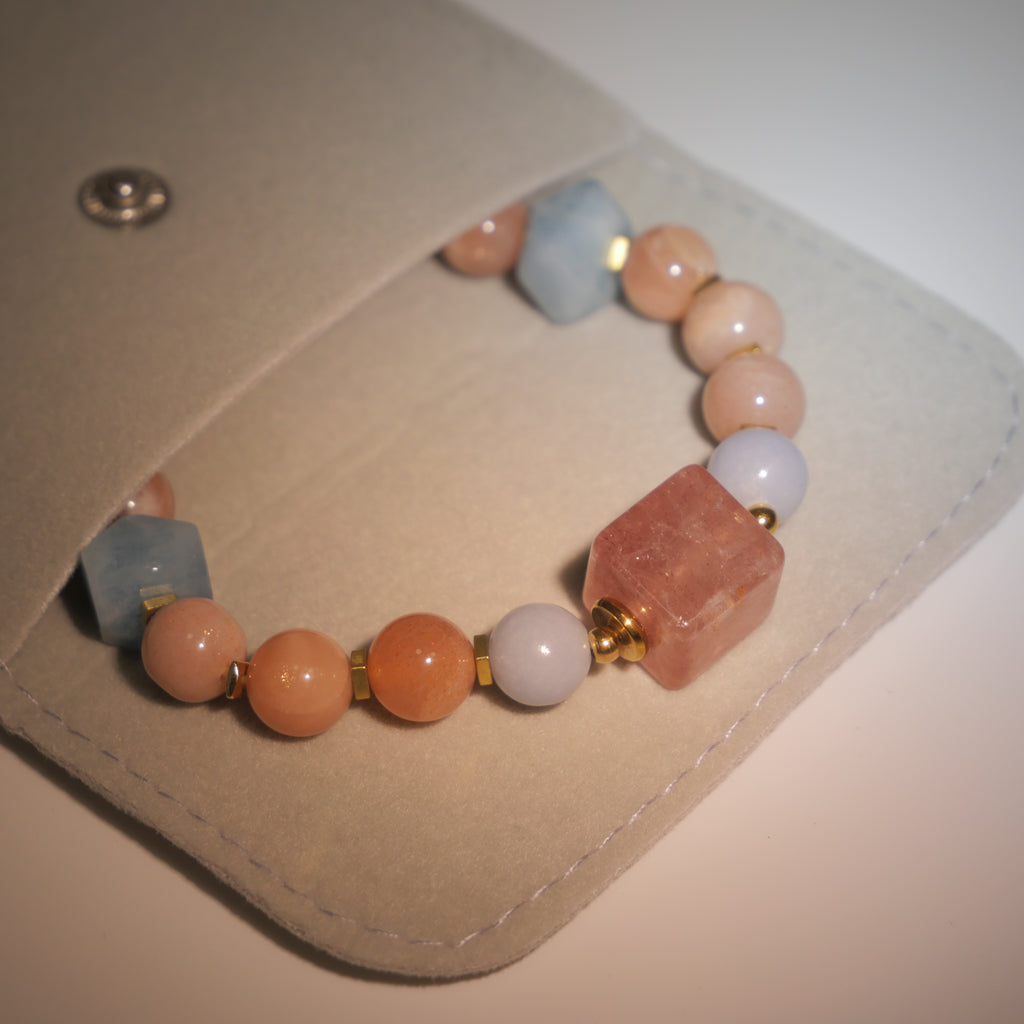 Sharded Beauty: Picasso Inspired Rhodochrosite & Aquamarine Bracelet——A fractured palette for revolution and positivity.