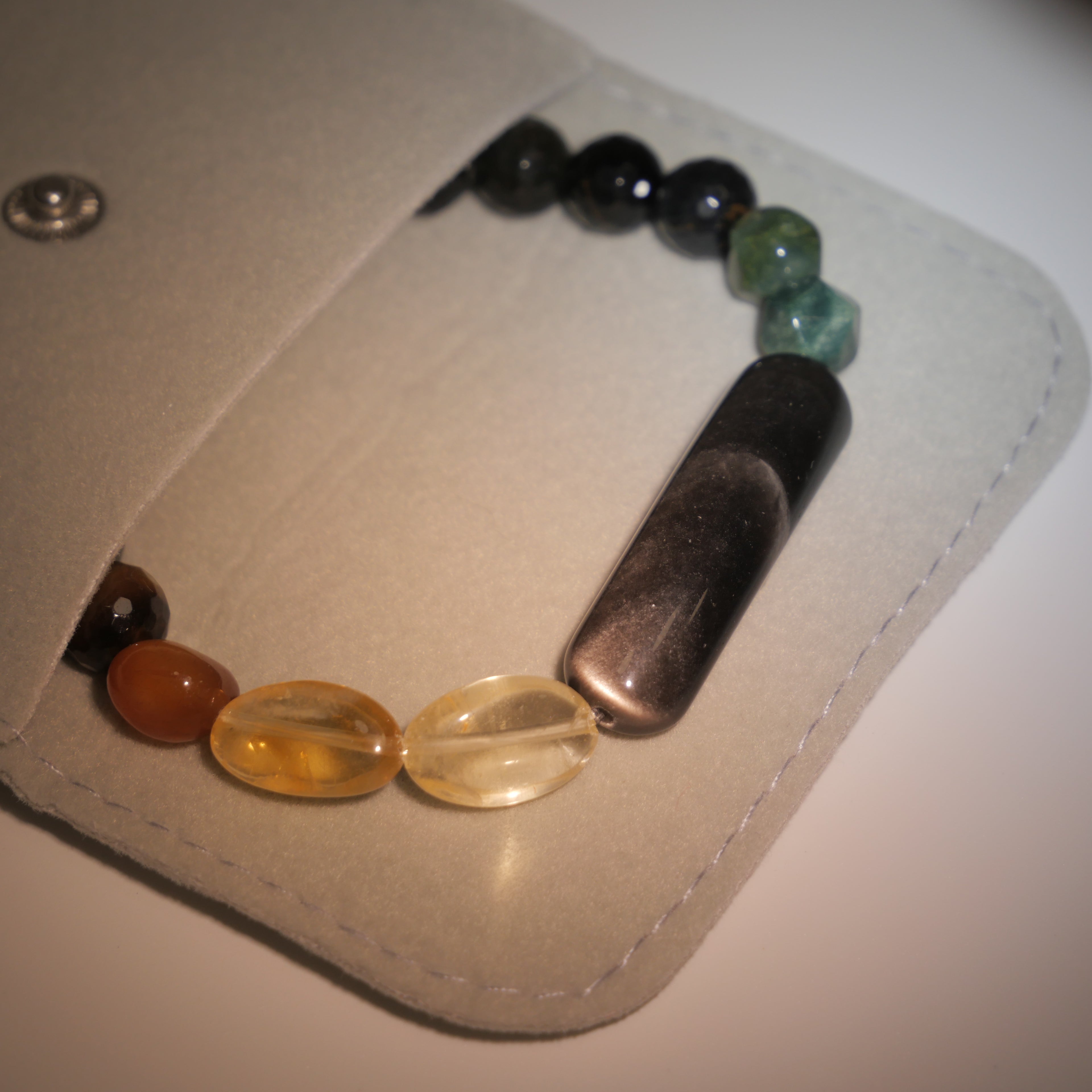 Urban Vision: Hopper Inspired Citrine & Silver Sheen Obsidian Bracelet——A neon palette for clarity and strength.
