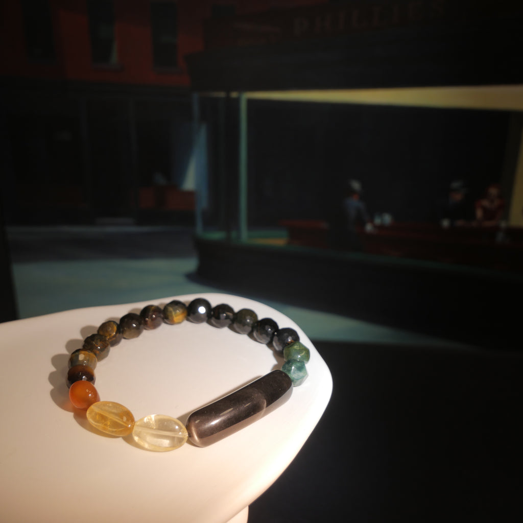 Urban Vision: Hopper Inspired Citrine & Silver Sheen Obsidian Bracelet——A neon palette for clarity and strength.