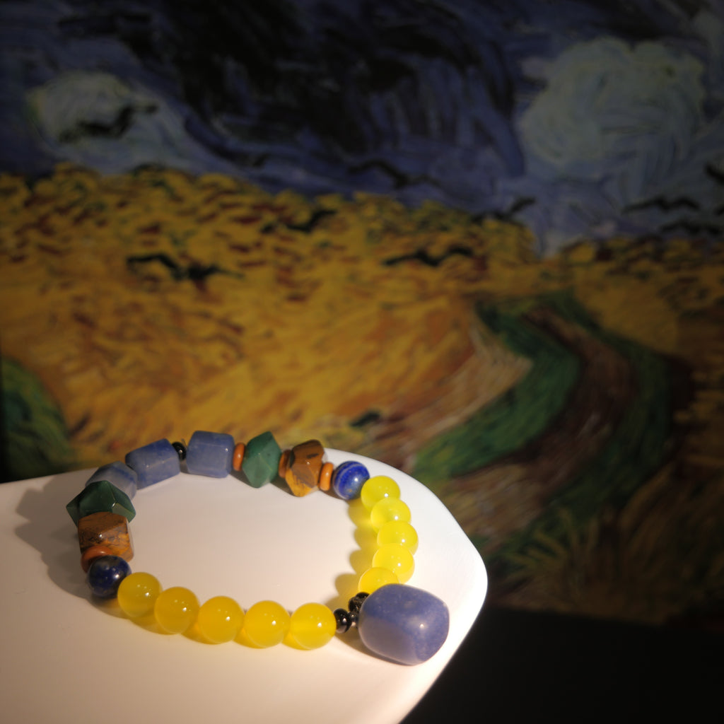 Turbulent Will: Van Gogh Inspired Yellow Agate & Blue Aventurine Bracelet——A rhythmic palette for willpower and intuition.