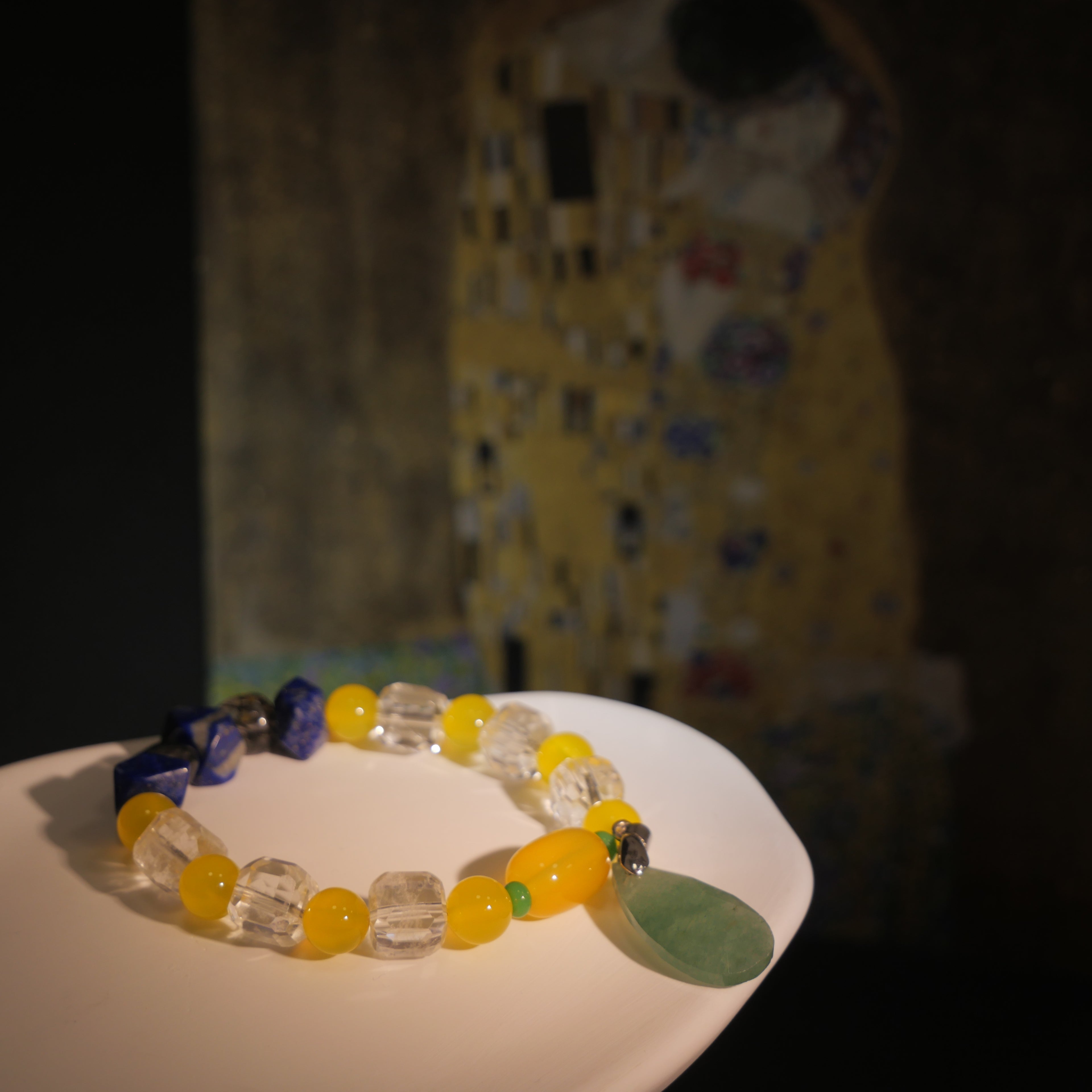 Gilded Embrace: Klimt Inspired Yellow Agate & Black Rutilated Quartz Bracelet——A golden palette for abundance and sacred love