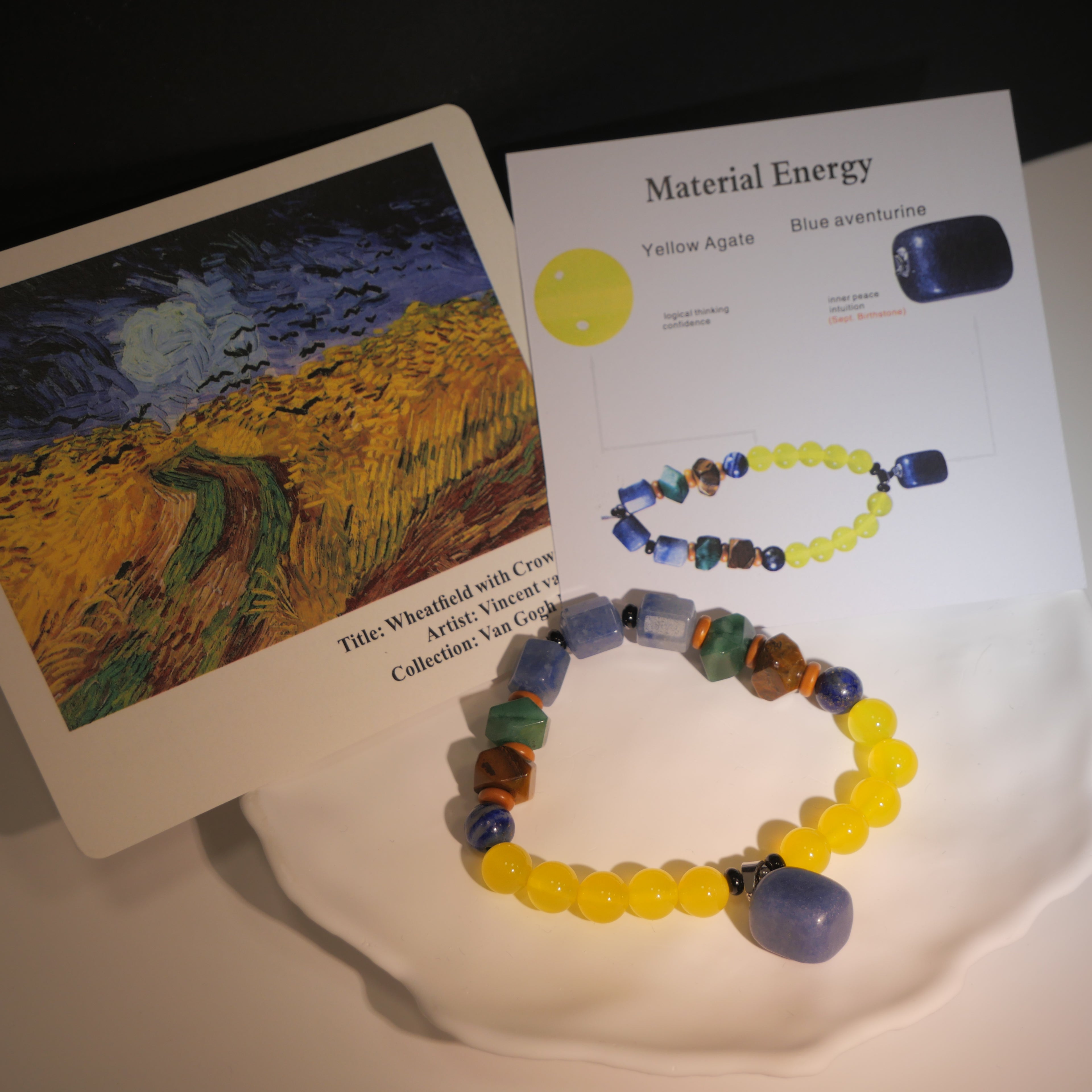 Turbulent Will: Van Gogh Inspired Yellow Agate & Blue Aventurine Bracelet——A rhythmic palette for willpower and intuition.