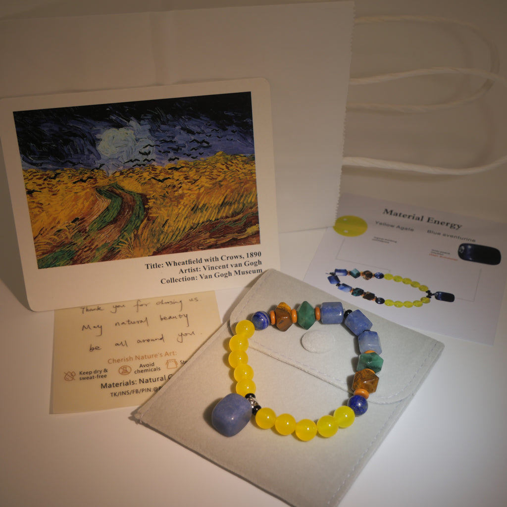 Turbulent Will: Van Gogh Inspired Yellow Agate & Blue Aventurine Bracelet——A rhythmic palette for willpower and intuition.
