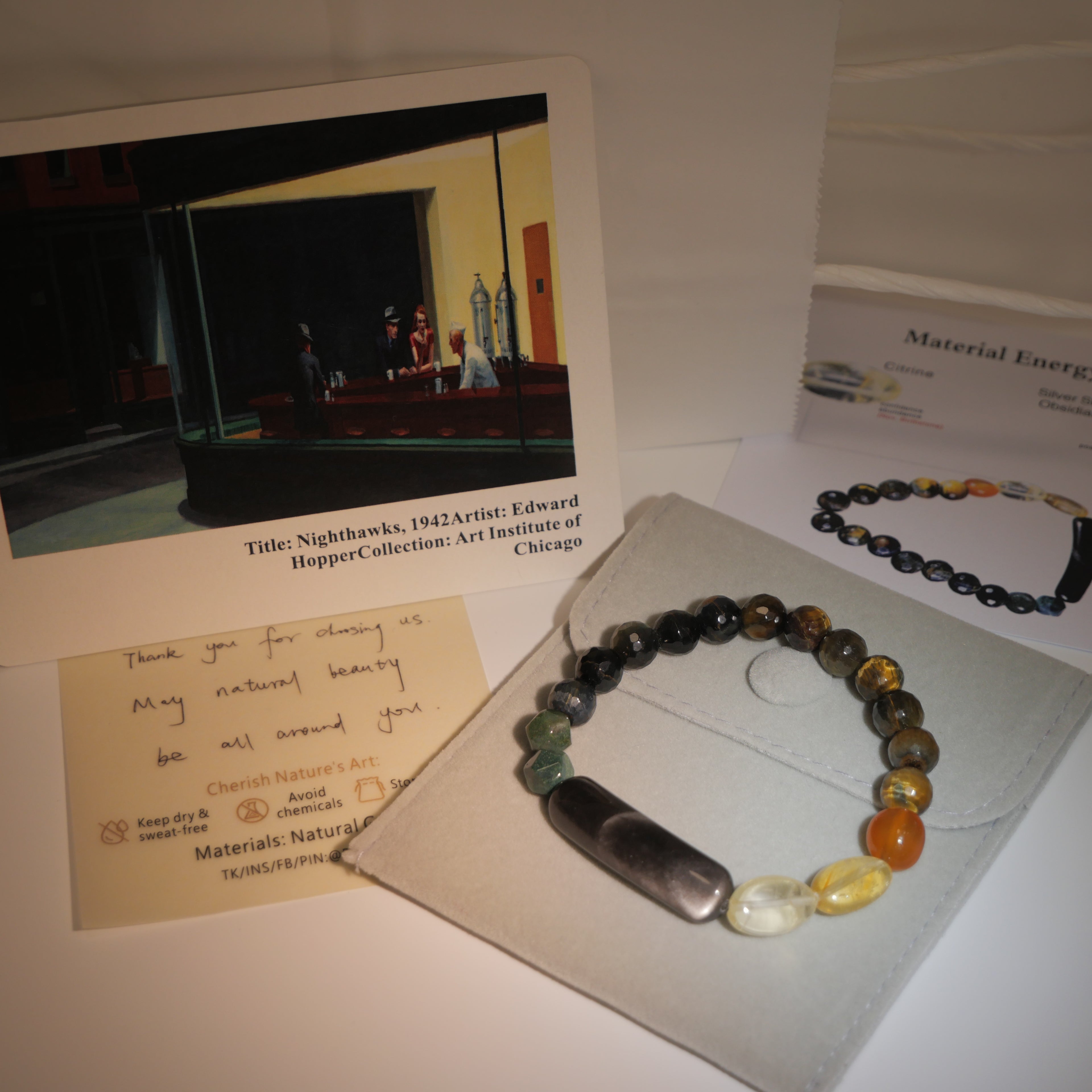 Urban Vision: Hopper Inspired Citrine & Silver Sheen Obsidian Bracelet——A neon palette for clarity and strength.