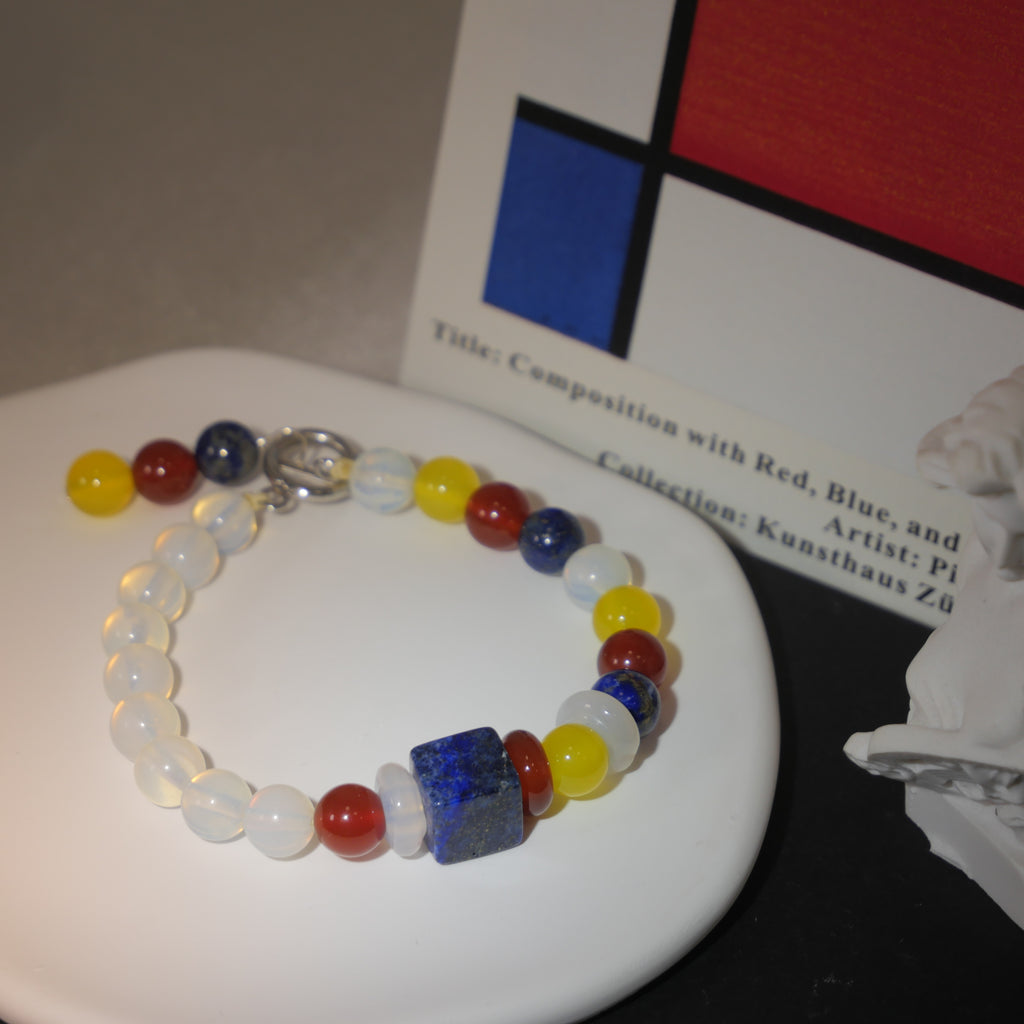 Absolute Balance: Mondrian Inspired Lapis Lazuli & Carnelian Bracelet——A grid palette for logic and equilibrium