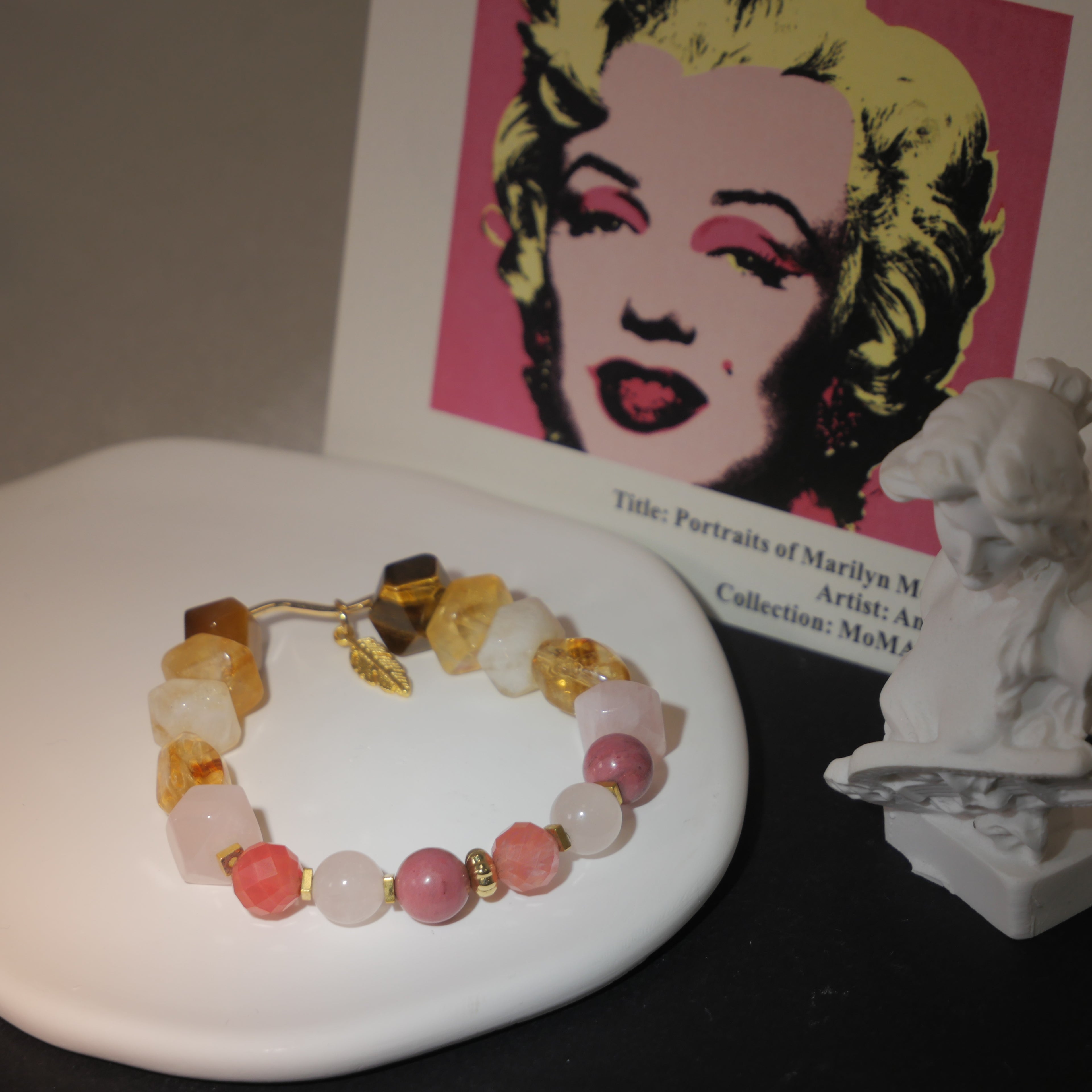 Pop Glamour: Warhol Inspired Citrine & Watermelon Red Stone Bracelet ——A vibrant palette for confidence and joy