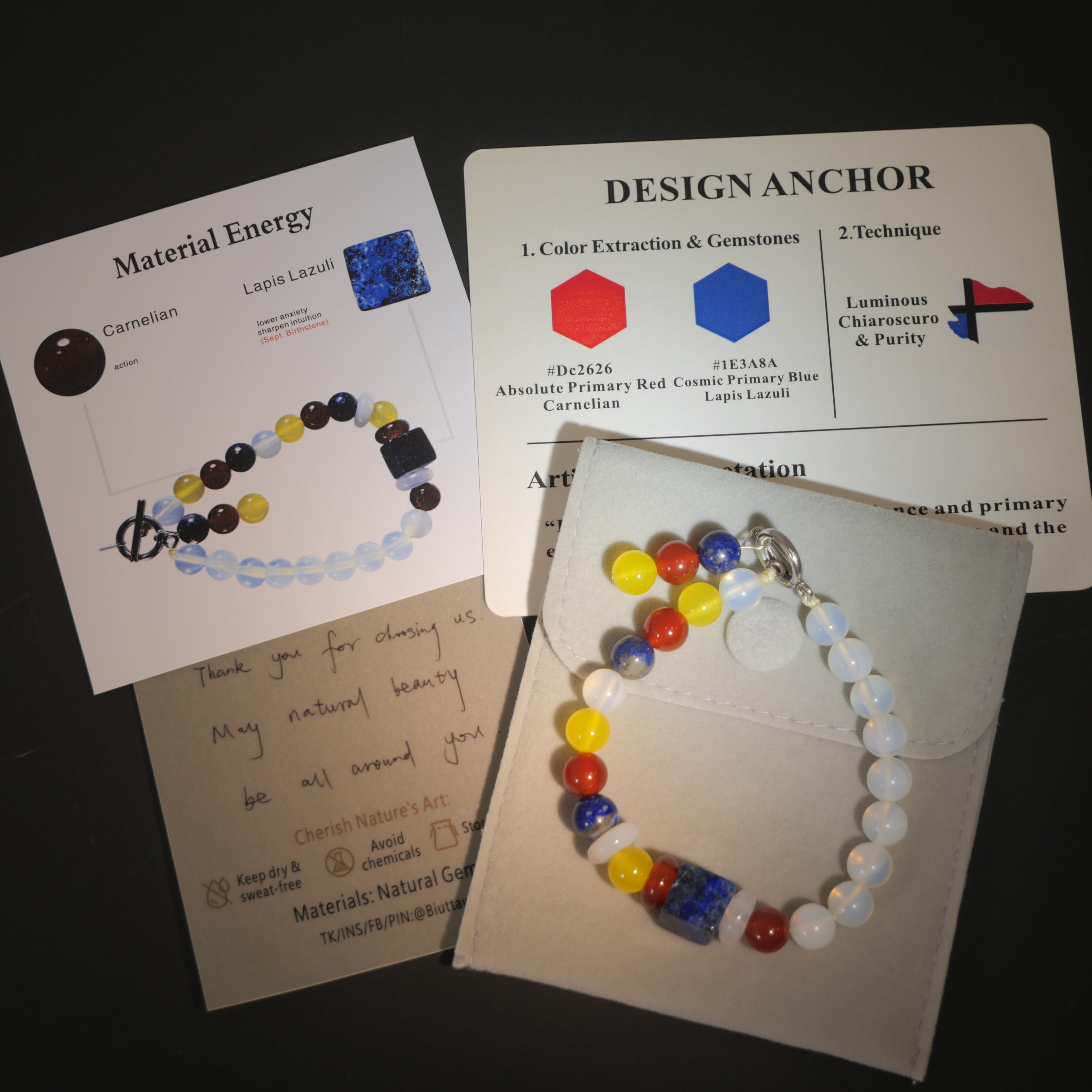 Absolute Balance: Mondrian Inspired Lapis Lazuli & Carnelian Bracelet——A grid palette for logic and equilibrium