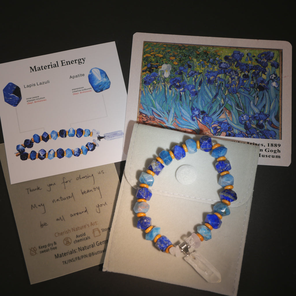 Saint-Rémy Blue: Van Gogh Inspired Lapis Lazuli & Apatite Bracelet——A rhythmic palette for creative vision.