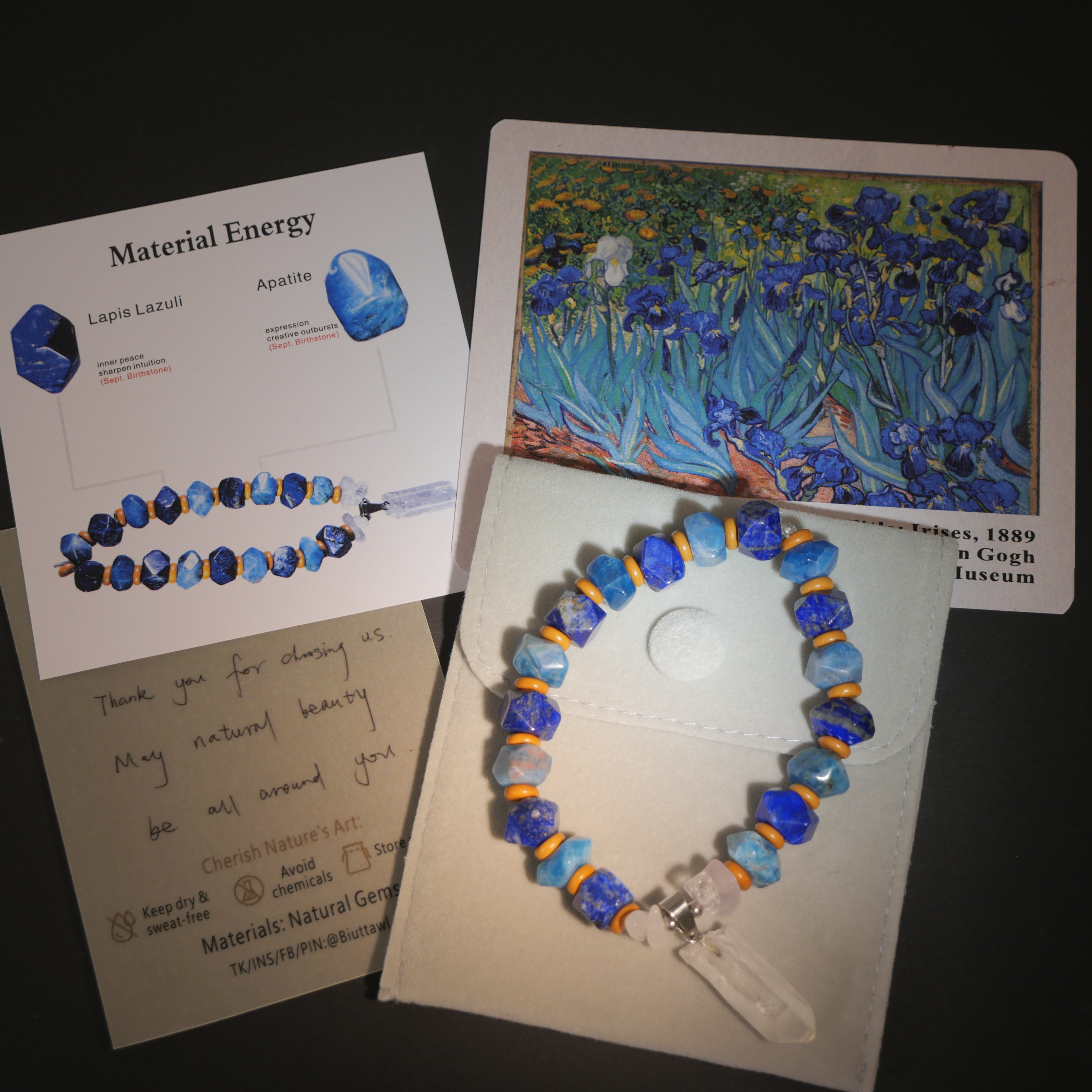 Saint-Rémy Blue: Van Gogh Inspired Lapis Lazuli & Apatite Bracelet——A rhythmic palette for creative vision.