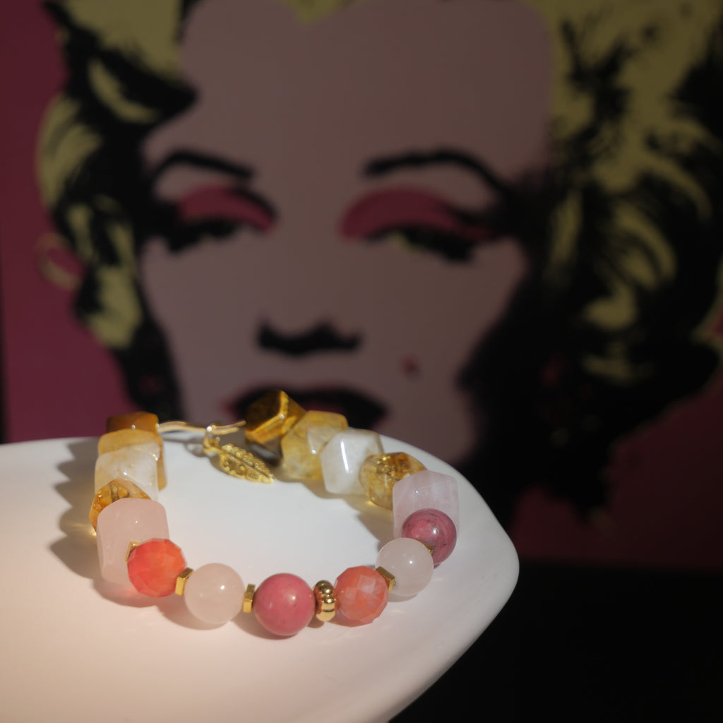 Pop Glamour: Warhol Inspired Citrine & Watermelon Red Stone Bracelet ——A vibrant palette for confidence and joy