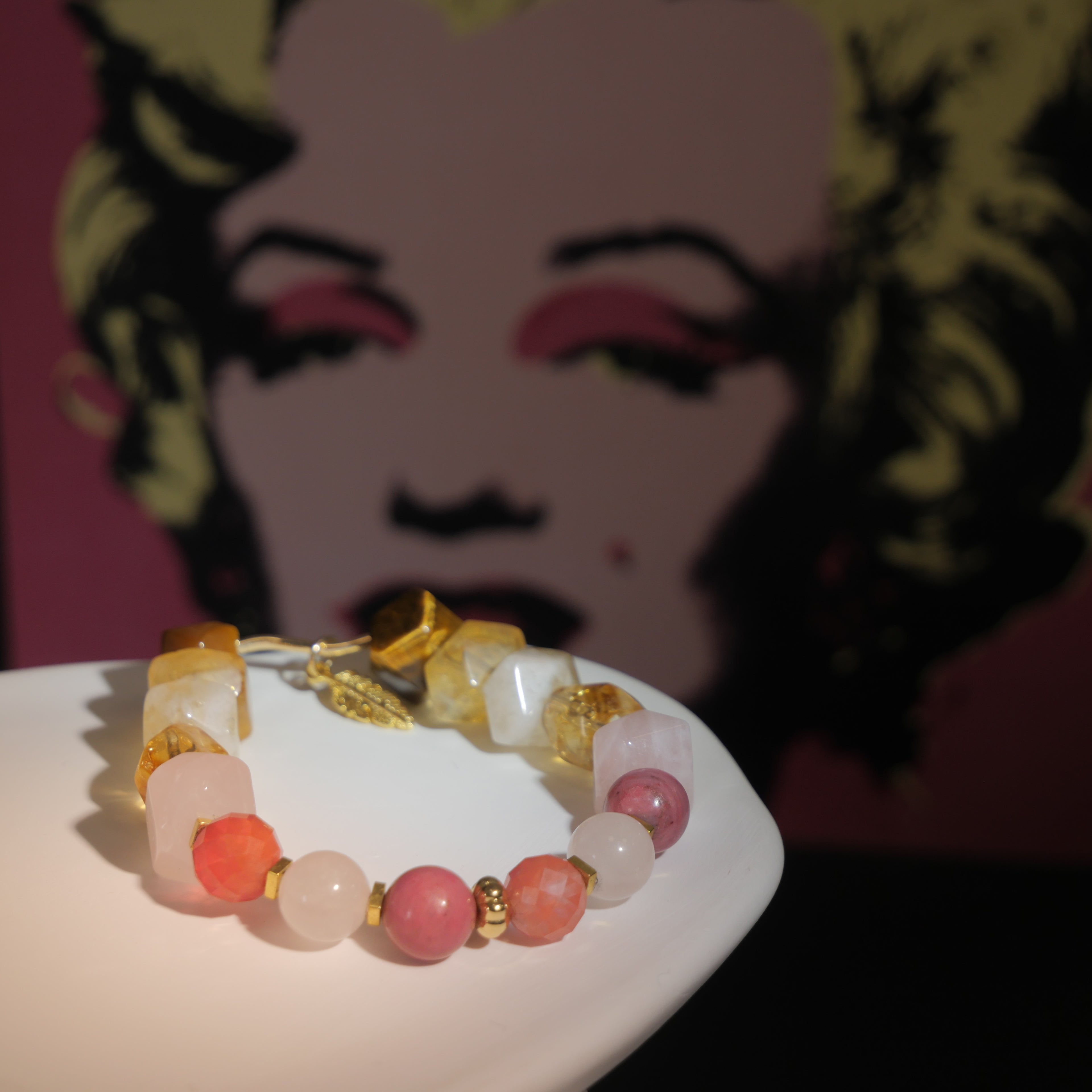Pop Glamour: Warhol Inspired Citrine & Watermelon Red Stone Bracelet ——A vibrant palette for confidence and joy