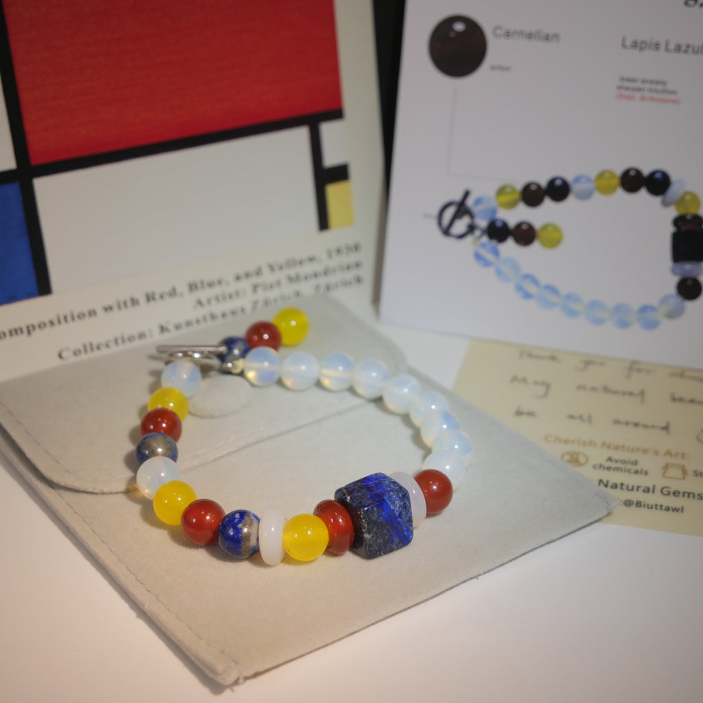 Absolute Balance: Mondrian Inspired Lapis Lazuli & Carnelian Bracelet——A grid palette for logic and equilibrium