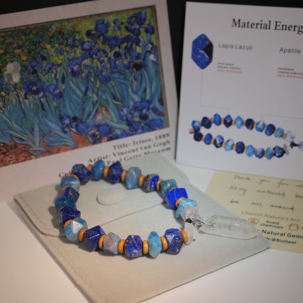 Saint-Rémy Blue: Van Gogh Inspired Lapis Lazuli & Apatite Bracelet——A rhythmic palette for creative vision.