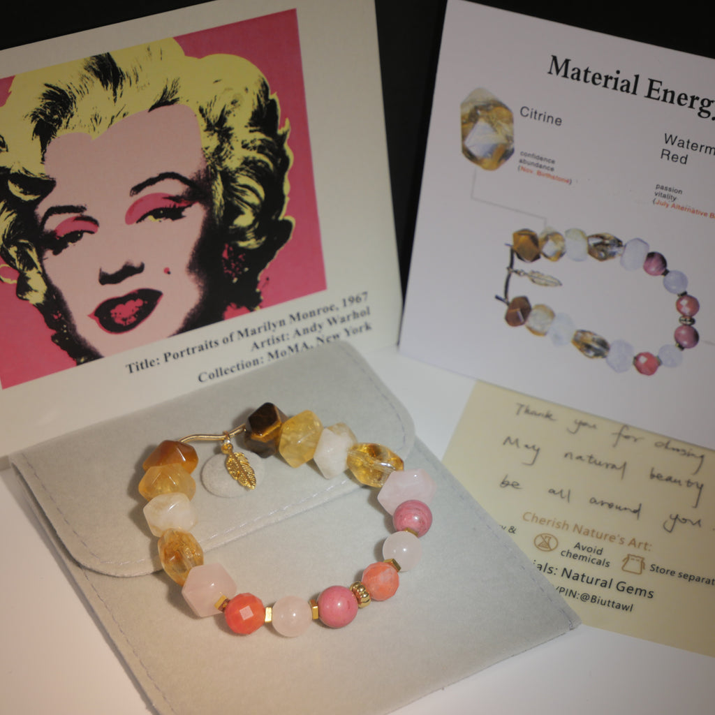 Pop Glamour: Warhol Inspired Citrine & Watermelon Red Stone Bracelet ——A vibrant palette for confidence and joy