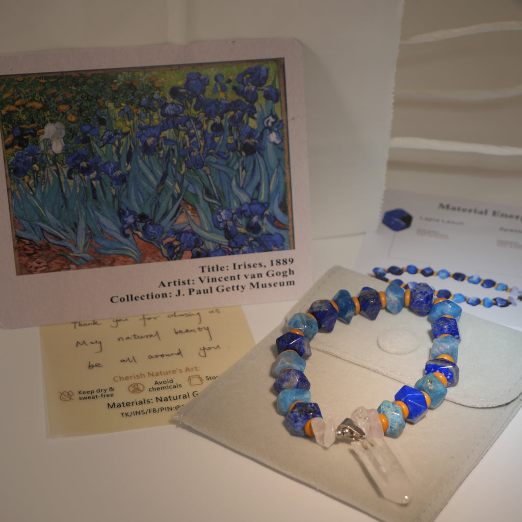 Saint-Rémy Blue: Van Gogh Inspired Lapis Lazuli & Apatite Bracelet——A rhythmic palette for creative vision.