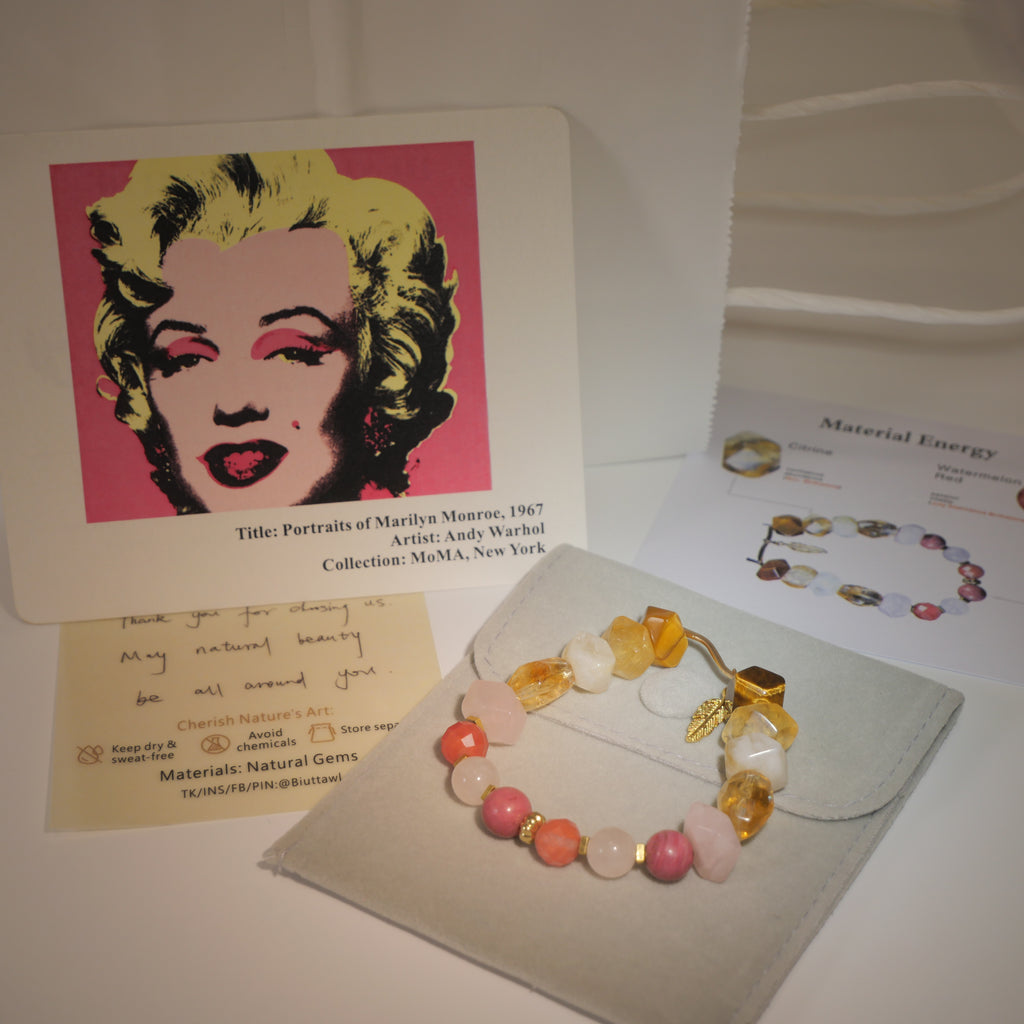 Pop Glamour: Warhol Inspired Citrine & Watermelon Red Stone Bracelet ——A vibrant palette for confidence and joy