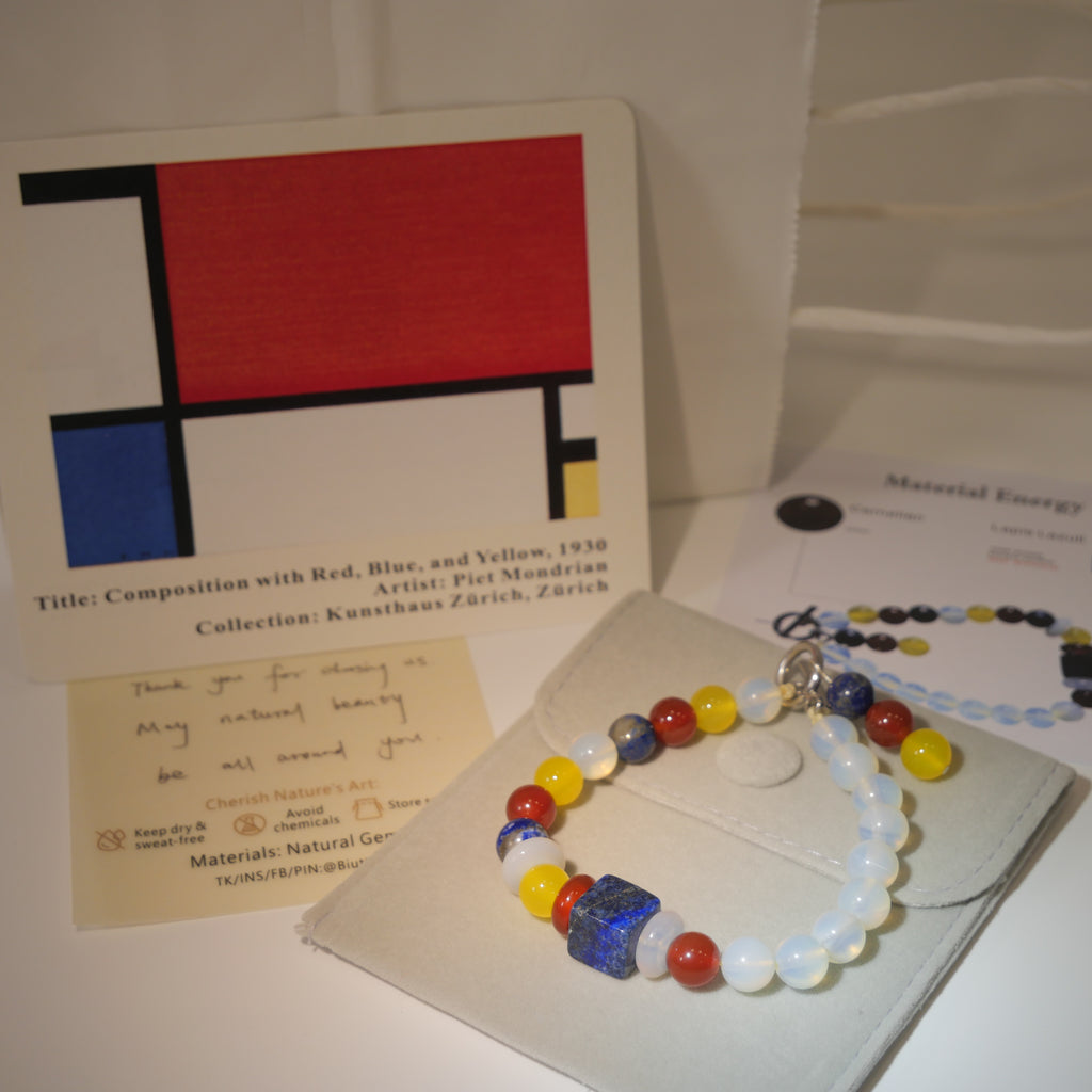Absolute Balance: Mondrian Inspired Lapis Lazuli & Carnelian Bracelet——A grid palette for logic and equilibrium