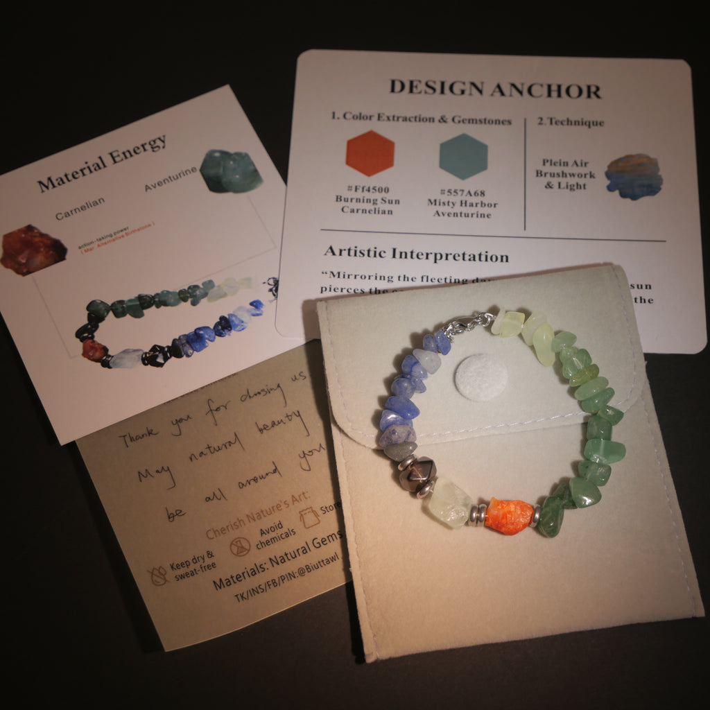 Dawn Seeker: Monet Inspired Carnelian & Aventurine Bracelet——A fleeting palette for vitality and courage