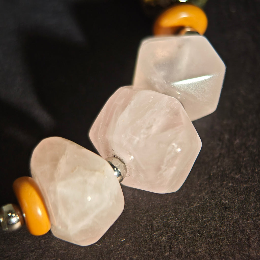 Solitary Resilience: Wyeth Inspired Rose Quartz &  Black Rutilated Quartz Bracelet——A velvety palette for solitude and grounding