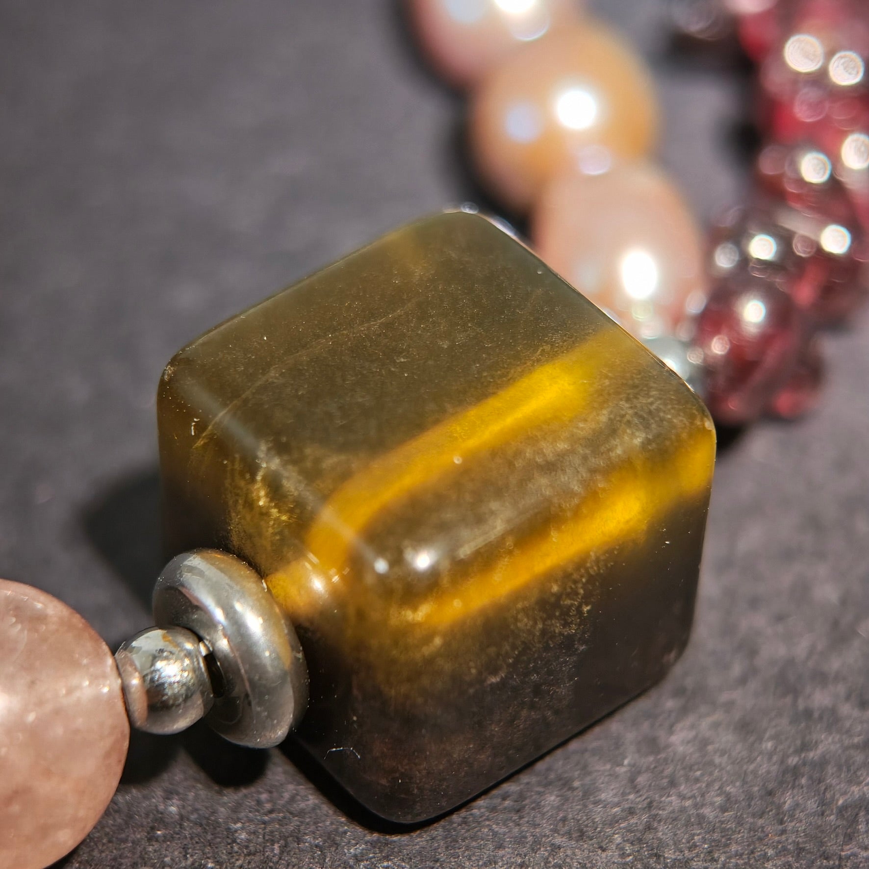 Deep Vision: O'Keeffe Inspired Fluorite & Strawberry Quartz Bracelet——A velvety palette for strength and intuition.